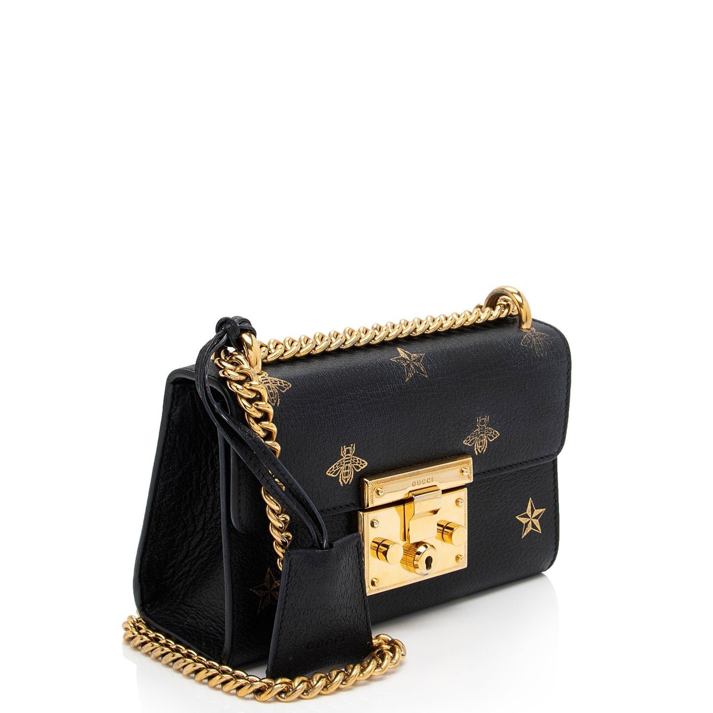 Gucci Bee Star Padlock Calfskin Black Gold Small Shoulder Bag