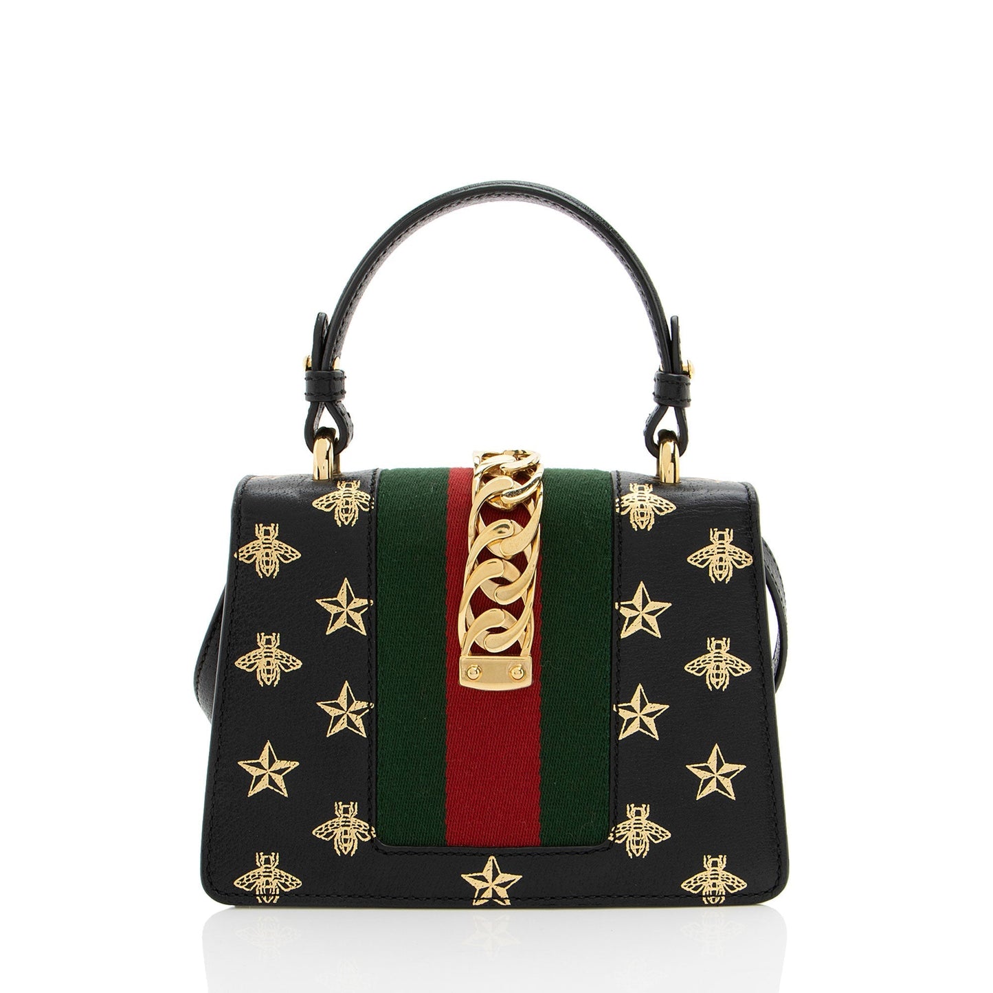Gucci Bee & Star Sylvie Top Nylon Calfskin Blue Gold Satchel Bag
