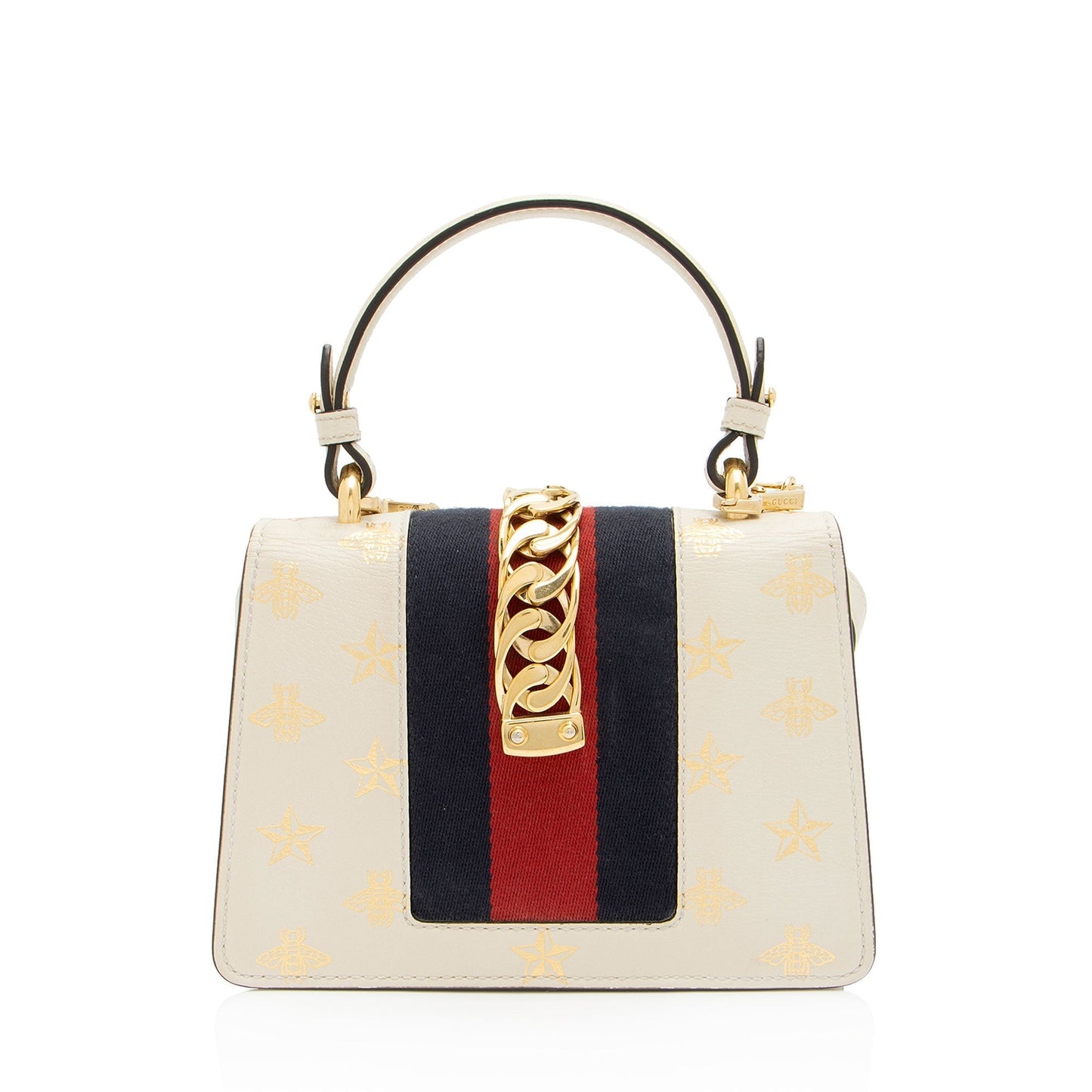 Gucci Bee & Star Sylvie Top Nylon Calfskin White Gold Satchel Bag