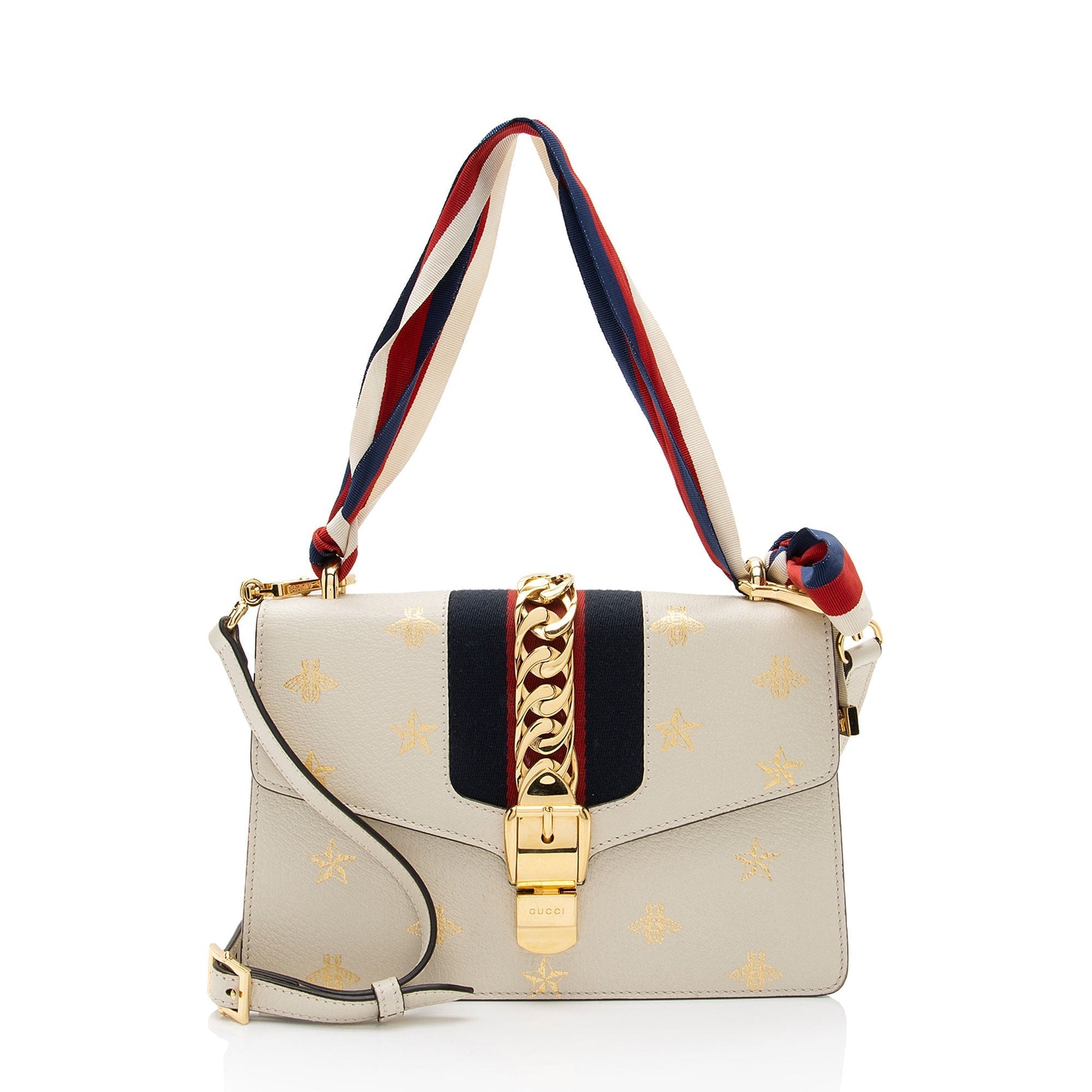 Gucci Bee & Star Sylvie Nylon Calfskin White Small Crossbody Bag