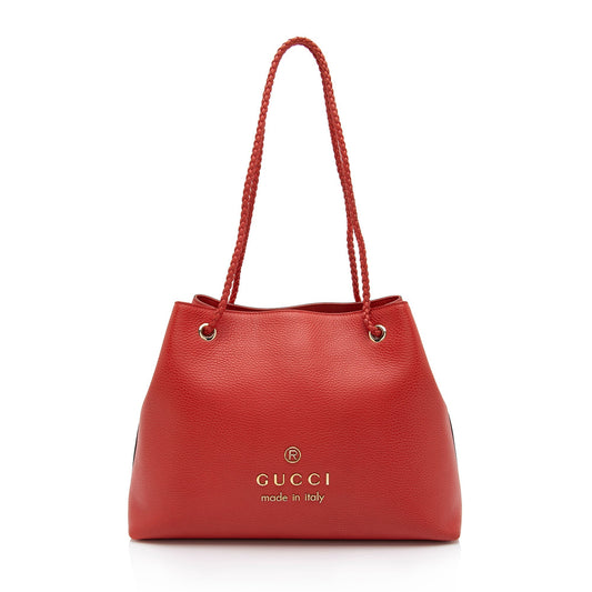 Gucci Braided Handle Gifford SHF-rOnRqC Leather Calfskin Red Orange Tote Bag