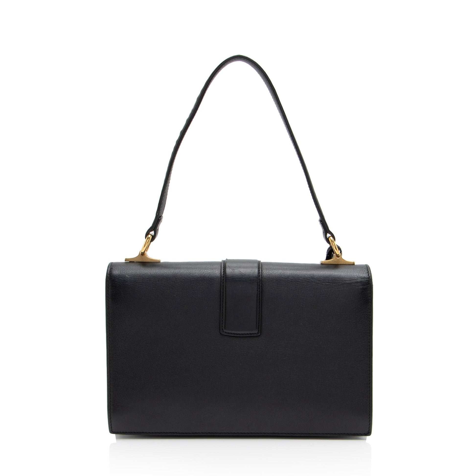 Gucci Cat Lock Calfskin Black Medium Top Handle Satchel Bag