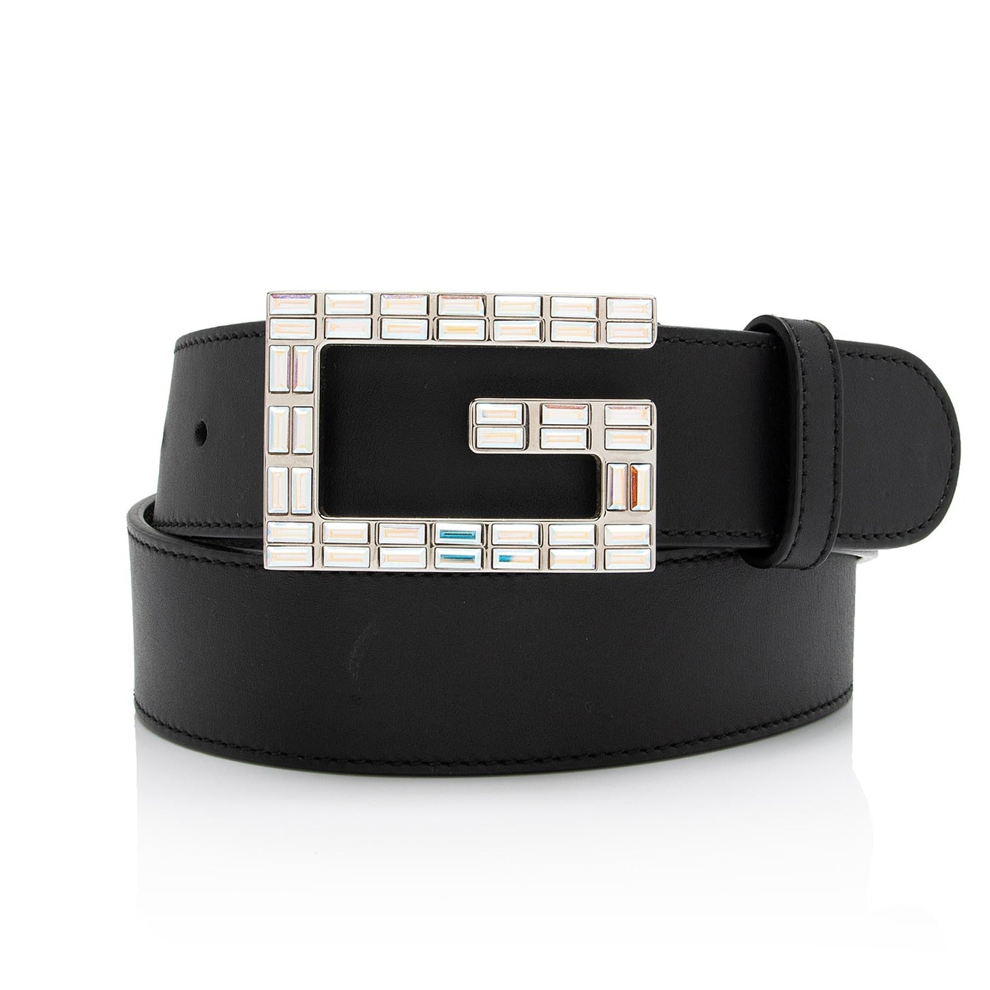 Gucci Crystal Square G Madelyn Belt Calfskin Black Accessory