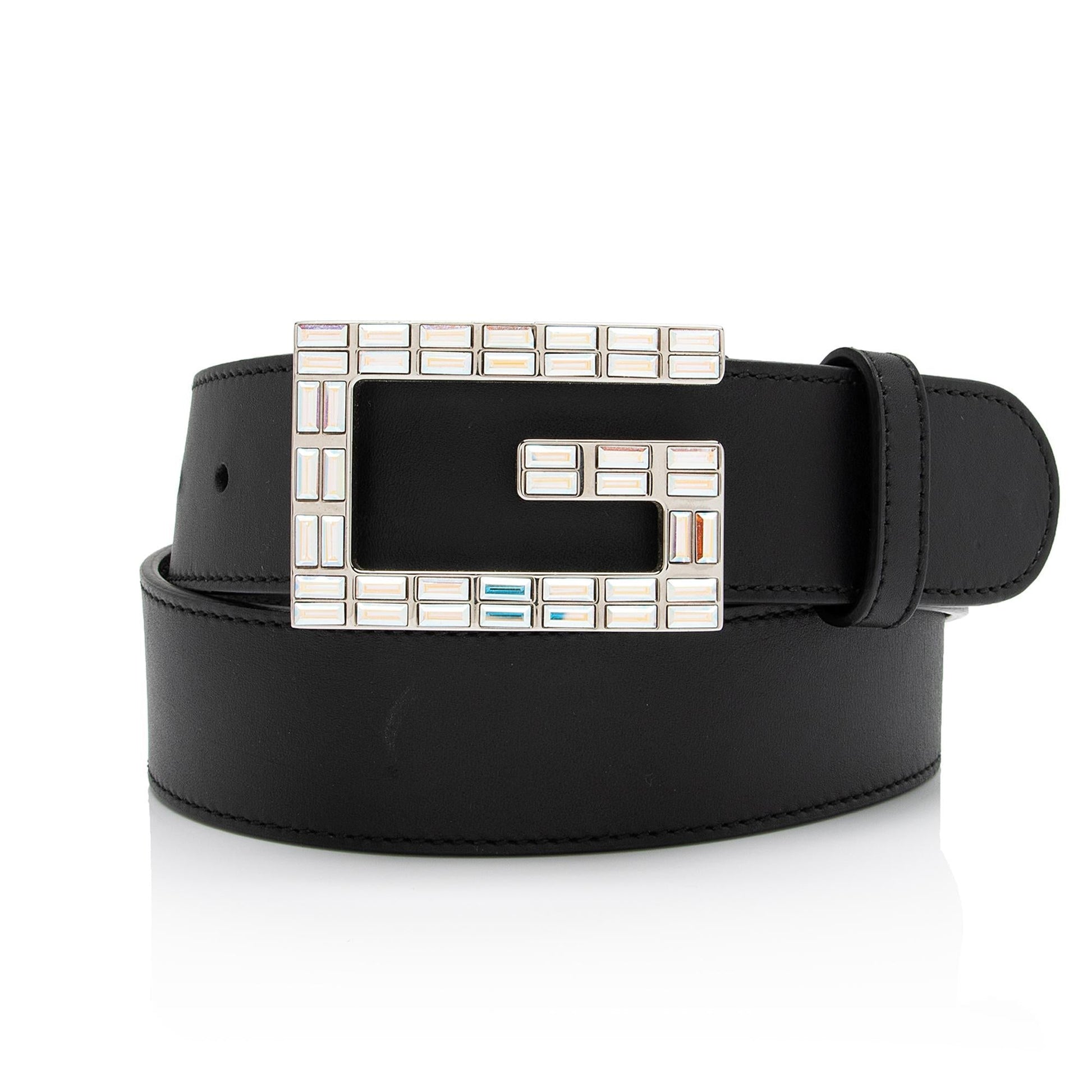 Gucci Crystal Square G Madelyn Belt Calfskin Black Accessory