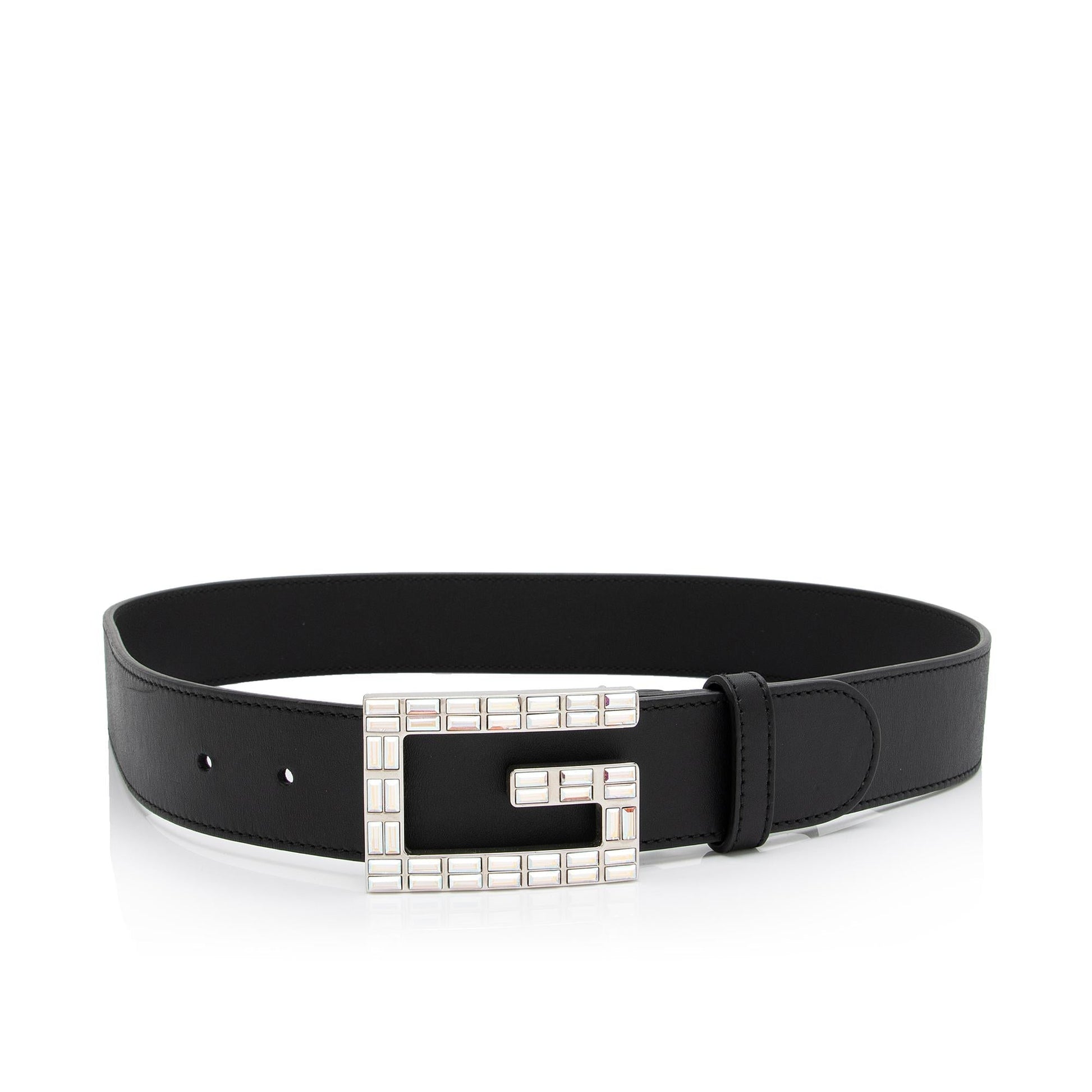 Gucci Crystal Square G Madelyn Belt Calfskin Black Accessory