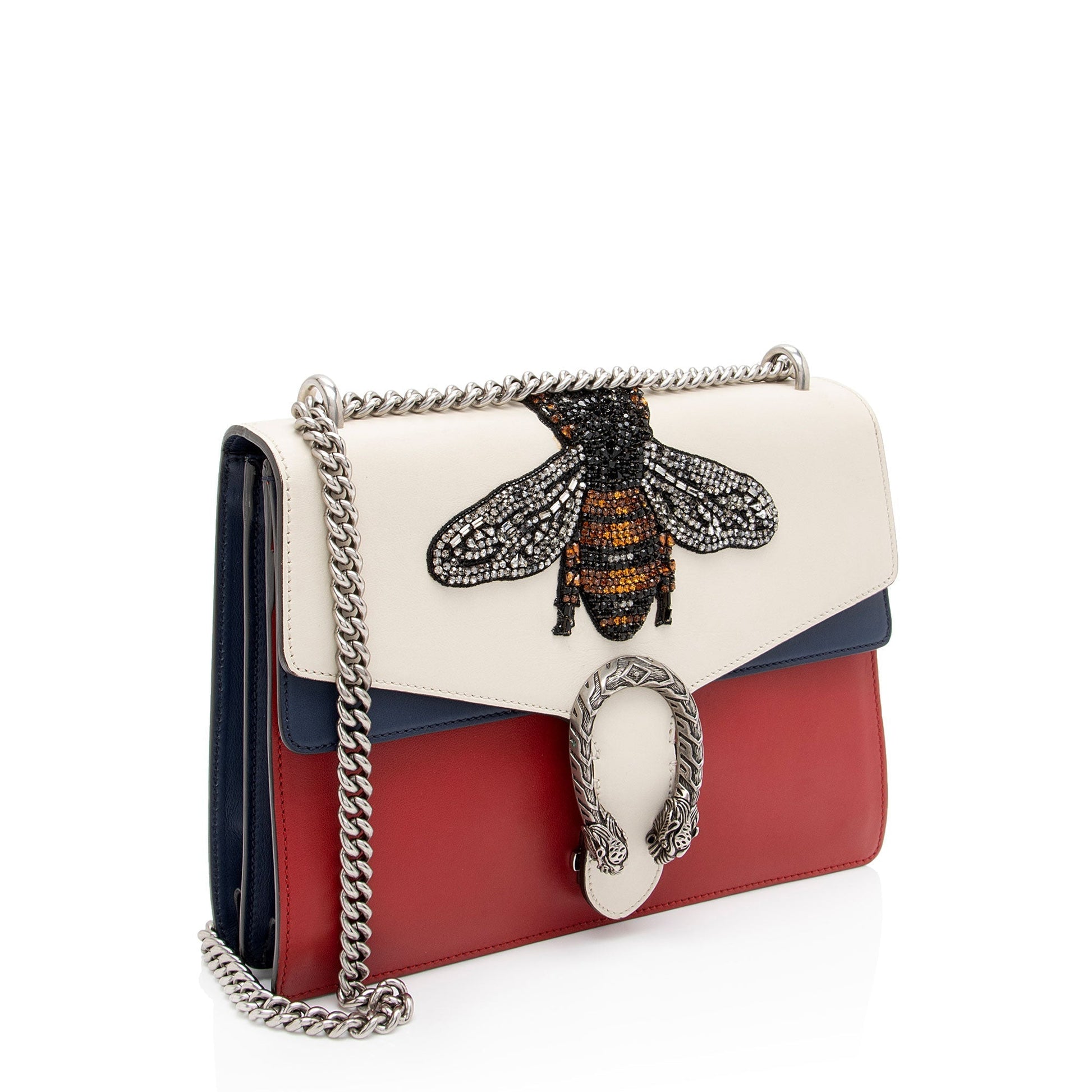Gucci Embroidered Dionysus Bee Leather Calf Calfskin White Shoulder Bag