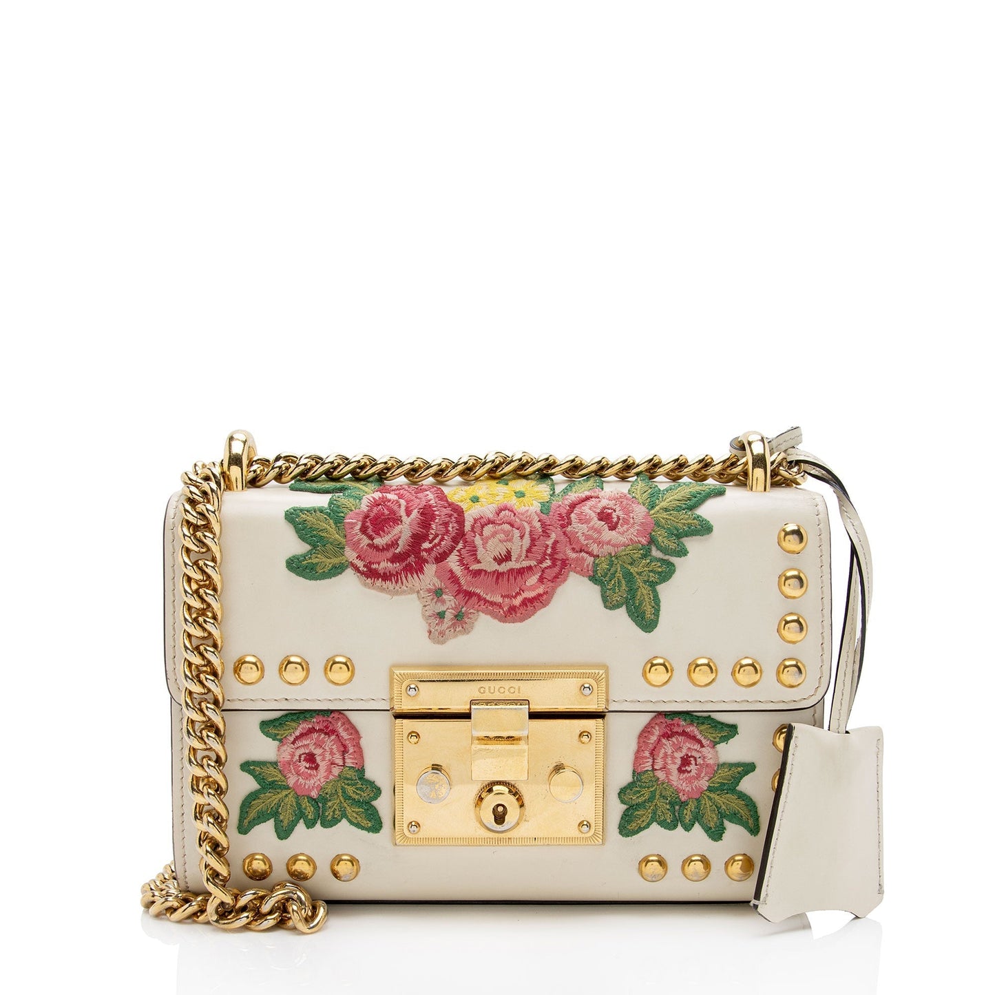 Gucci Embroidered Padlock SHF-IvAfyD Calfskin White Small Crossbody Bag