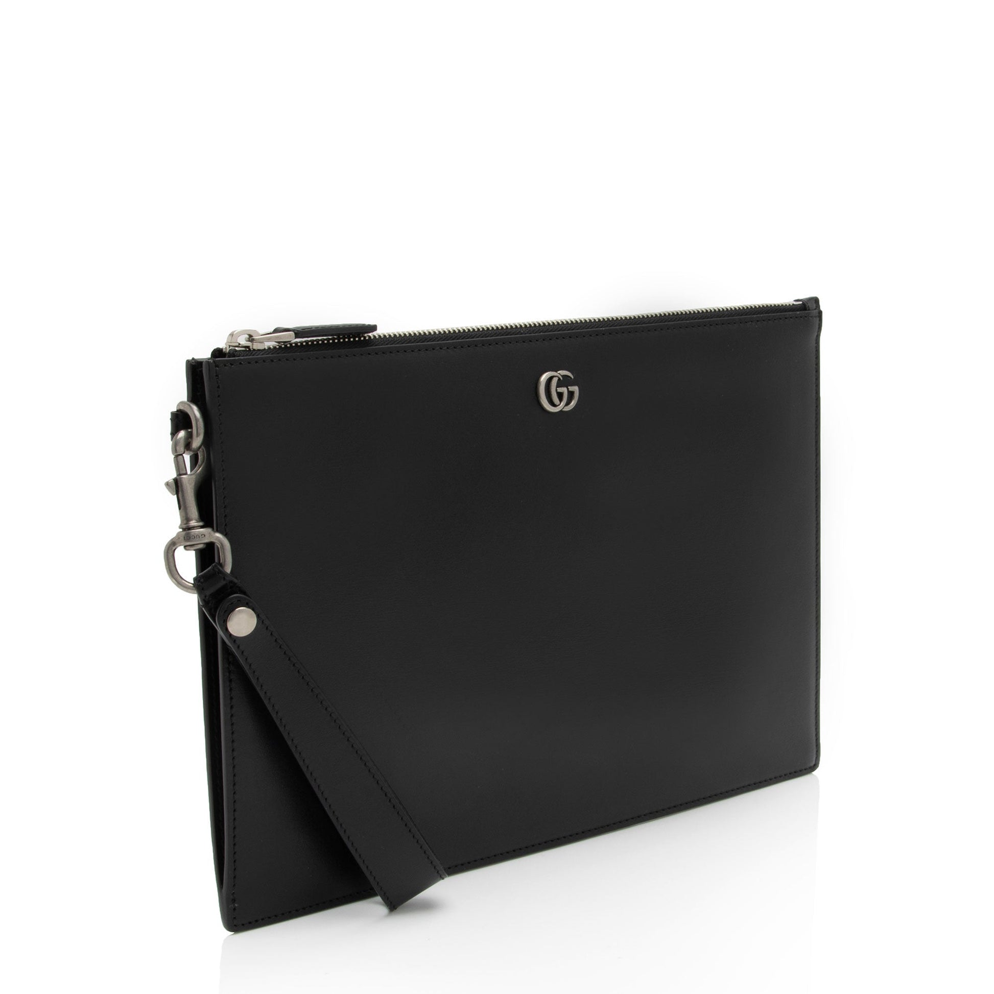 Gucci GG Marmont Zip Pouch Calfskin Black Clutch Bag