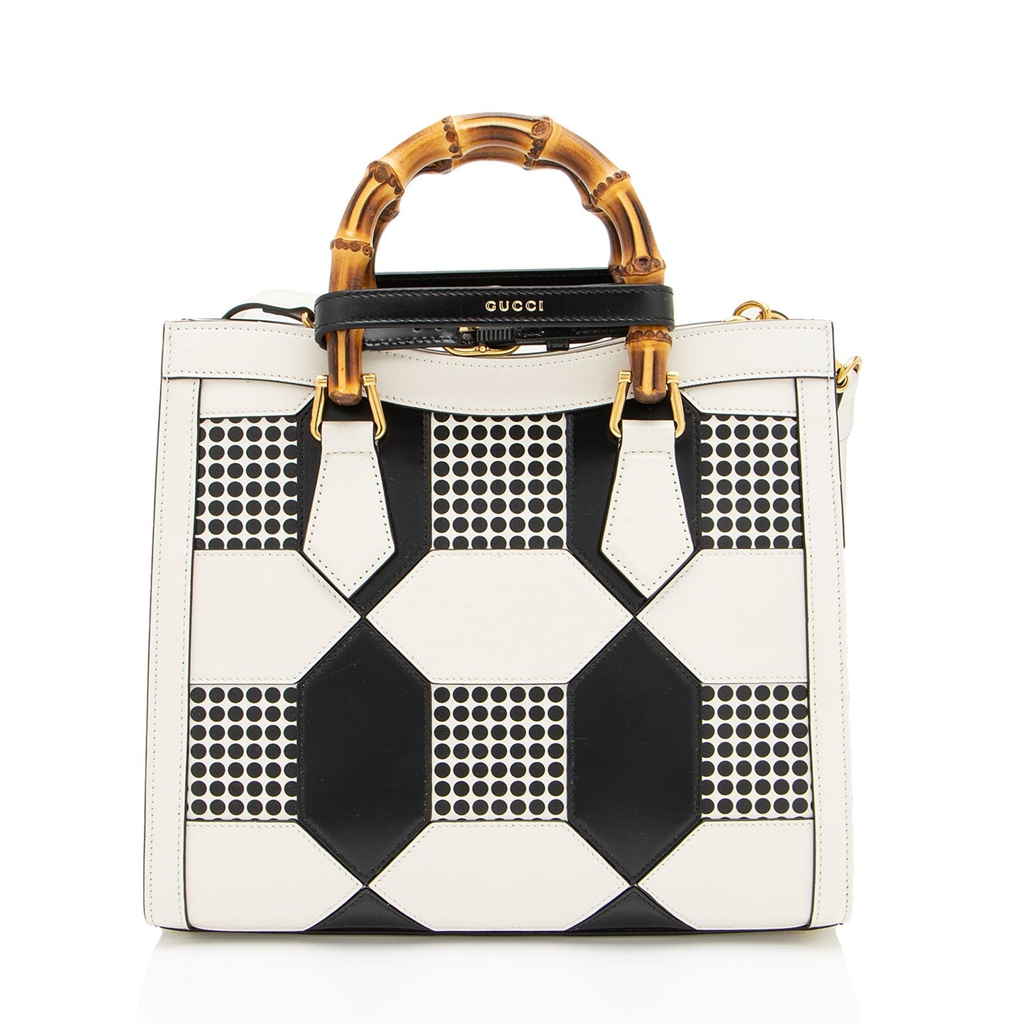 Gucci Geometric Inlay Diana SHF-31a6lc Calfskin Black White Small Tote Bag