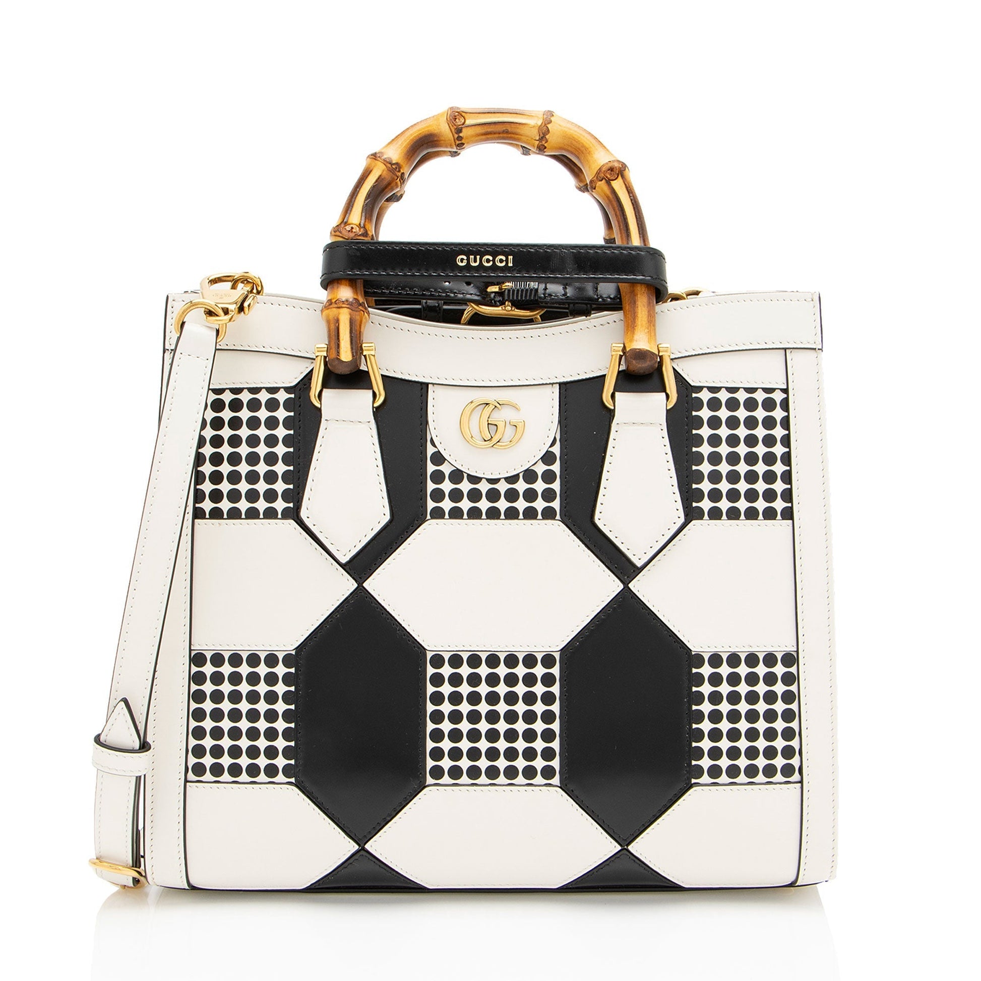 Gucci Geometric Inlay Diana SHF-31a6lc Calfskin Black White Small Tote Bag