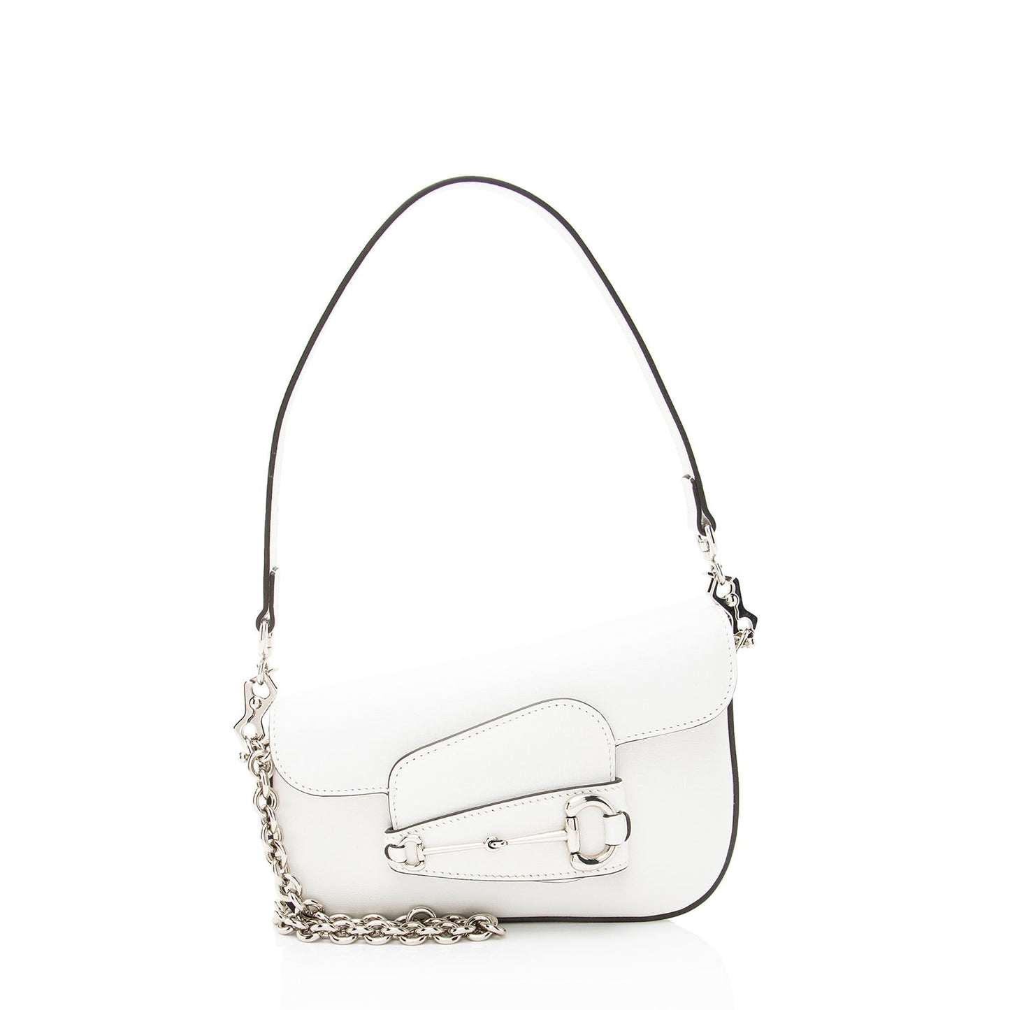 Gucci Horsebit Asymmetric Calfskin White Mini Shoulder Bag