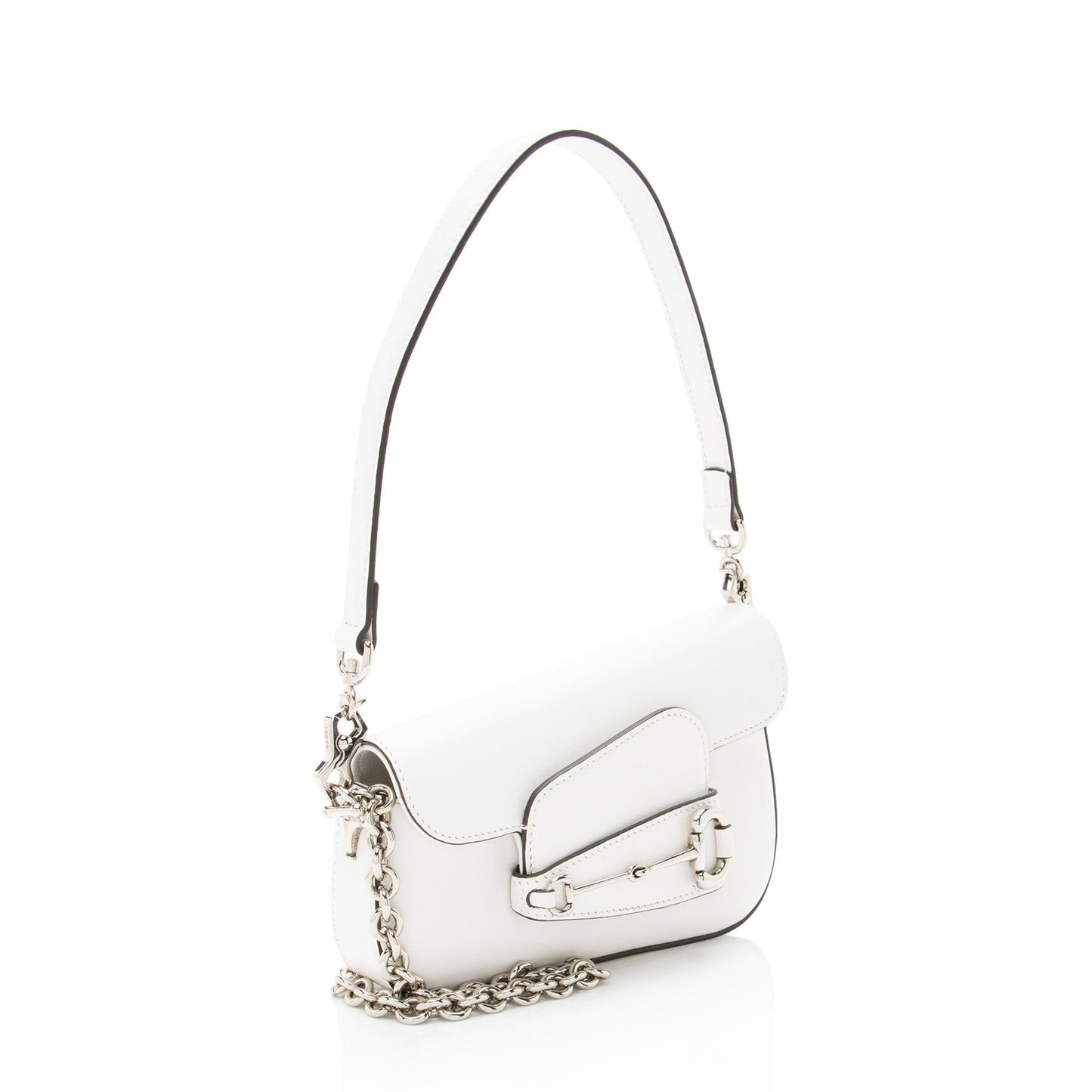 Gucci Horsebit Asymmetric Calfskin White Mini Shoulder Bag