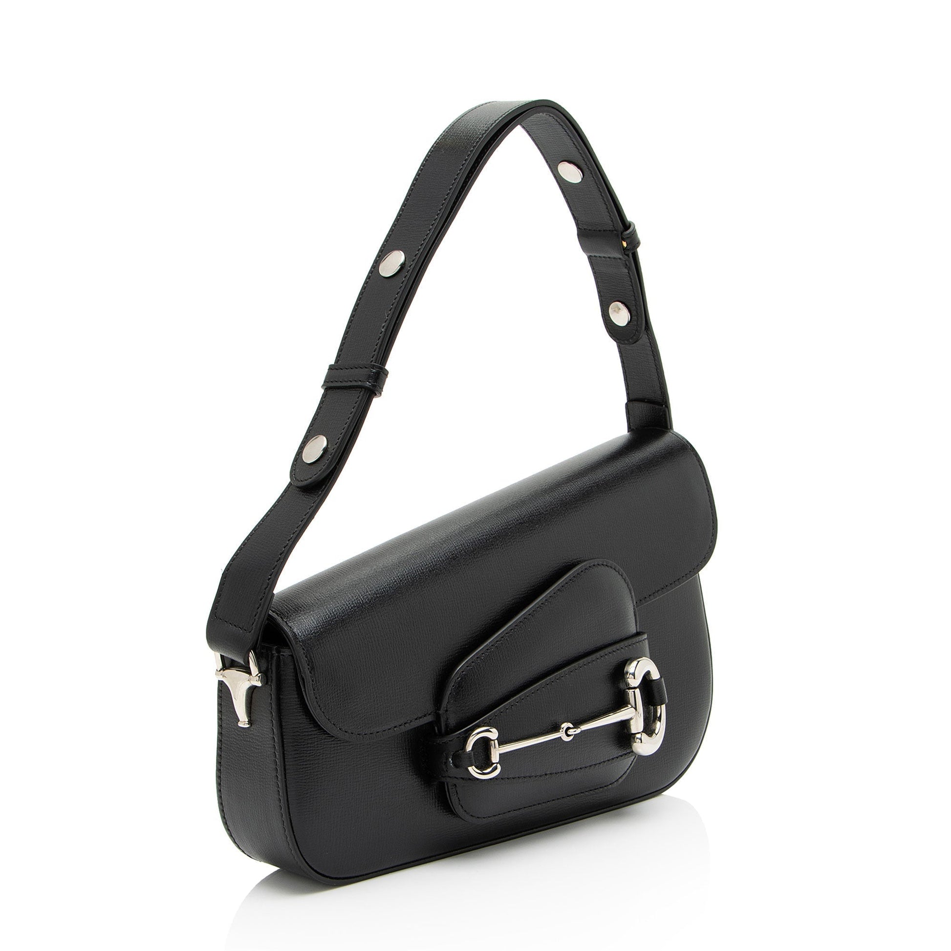 Gucci Horsebit Asymmetric Calfskin Black Small Shoulder Bag