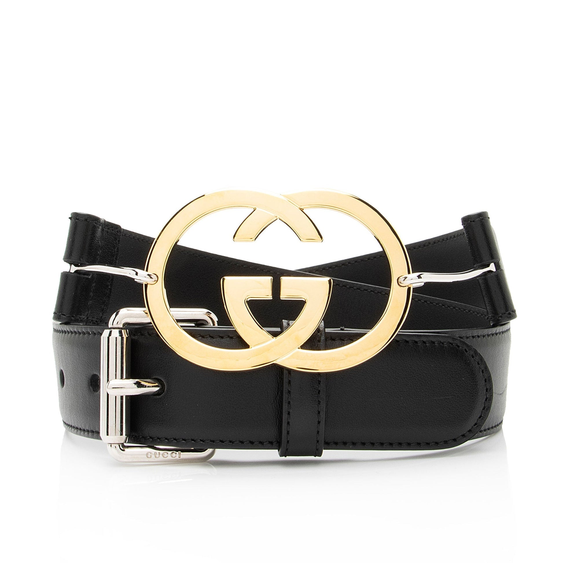 Gucci Interlocking G Belt - Size Calfskin Black Accessory