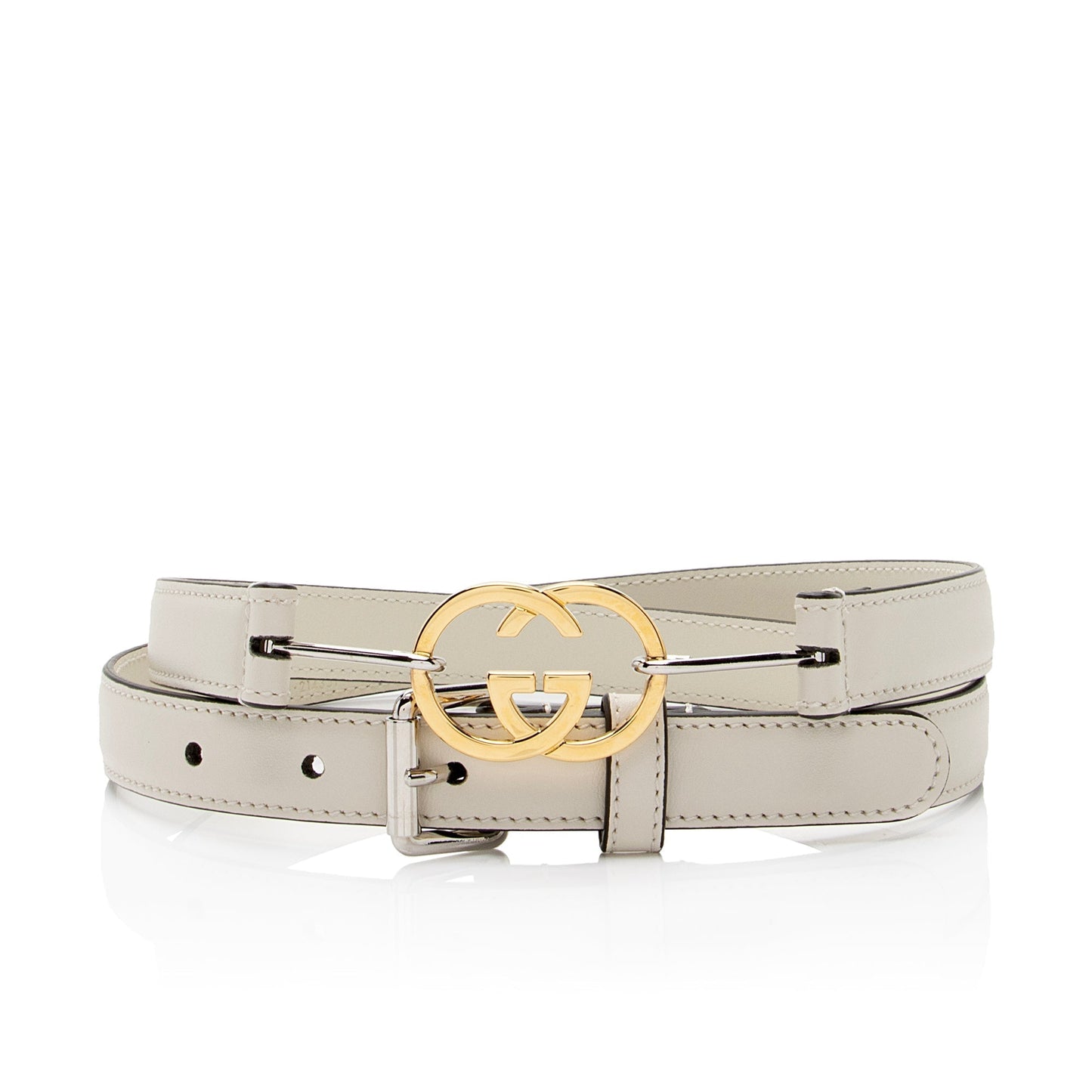 Gucci Interlocking G Slim Belt - Calfskin White Accessory