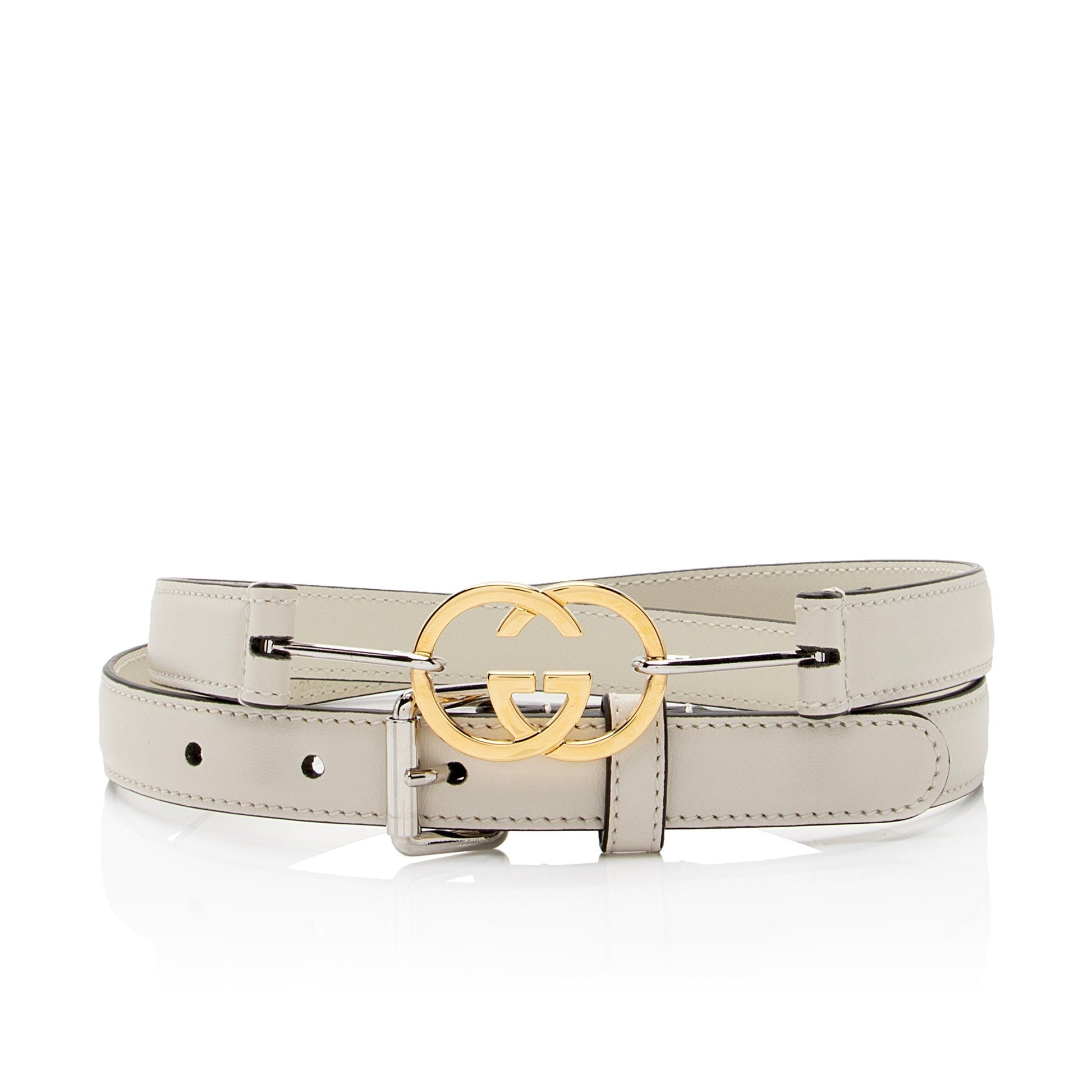 Gucci Interlocking G Slim Belt - Calfskin White Accessory