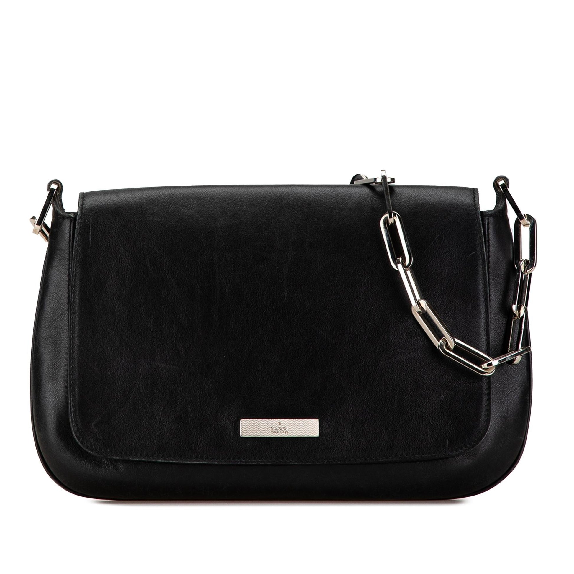 Gucci Chain SHG-sH7X6Y Leather Calf Calfskin Black Shoulder Bag