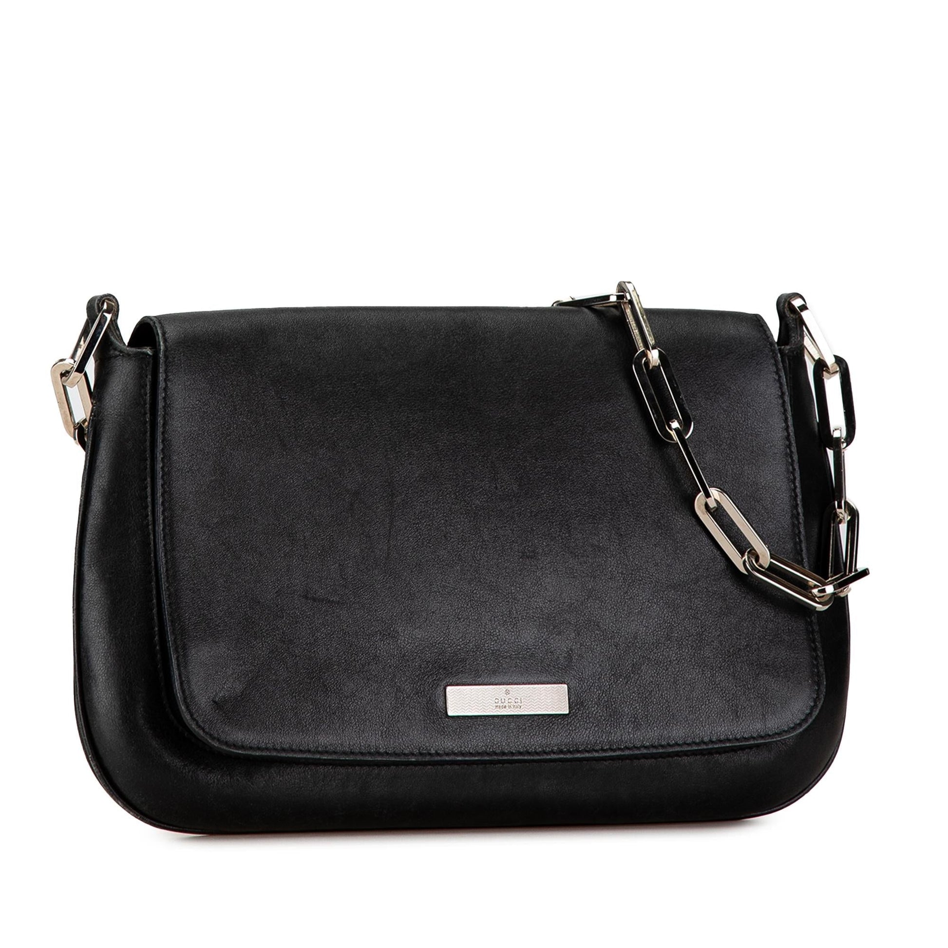 Gucci Chain SHG-sH7X6Y Leather Calf Calfskin Black Shoulder Bag