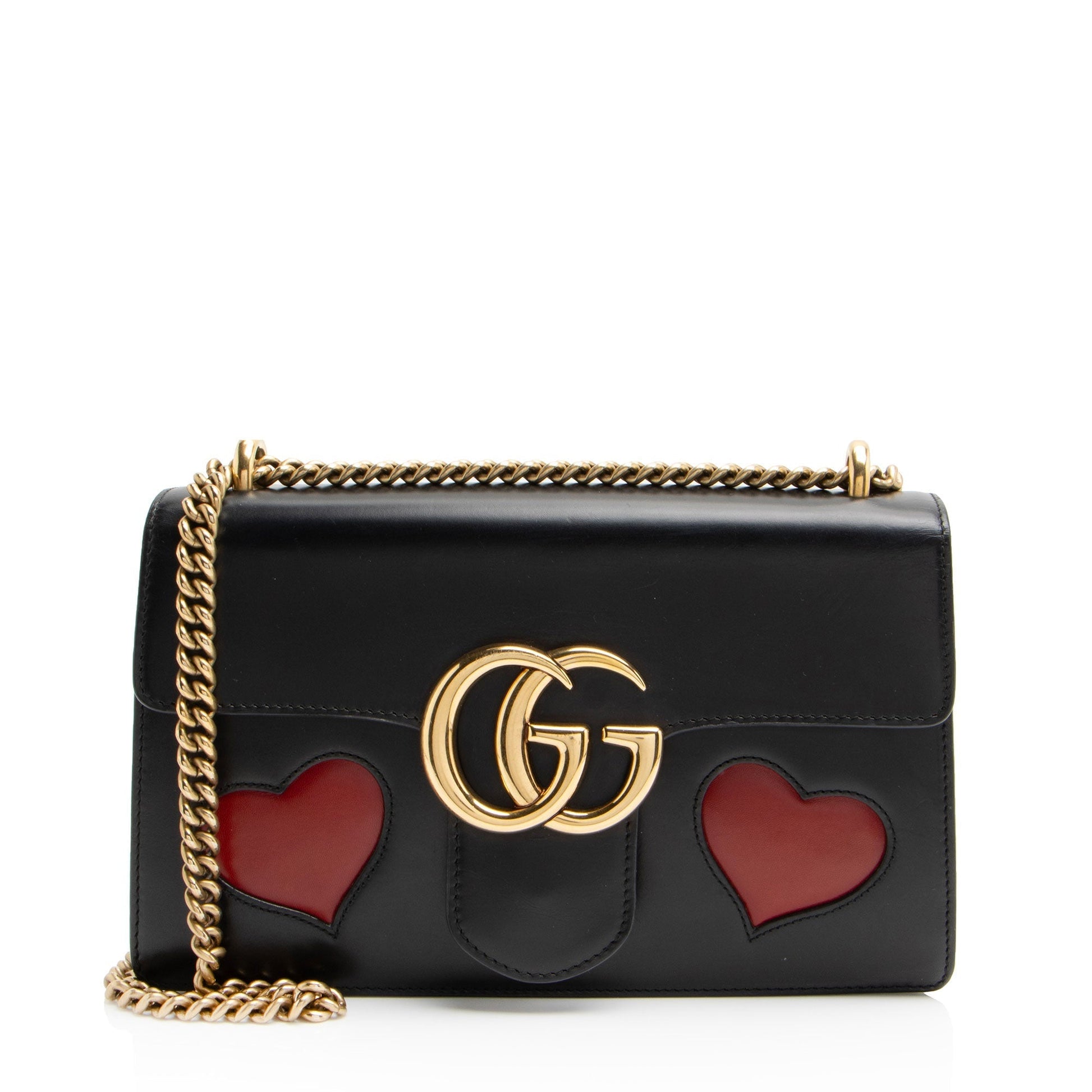 Gucci Malaga Kid Heart GG Marmont Calfskin Black Red Small Shoulder Bag