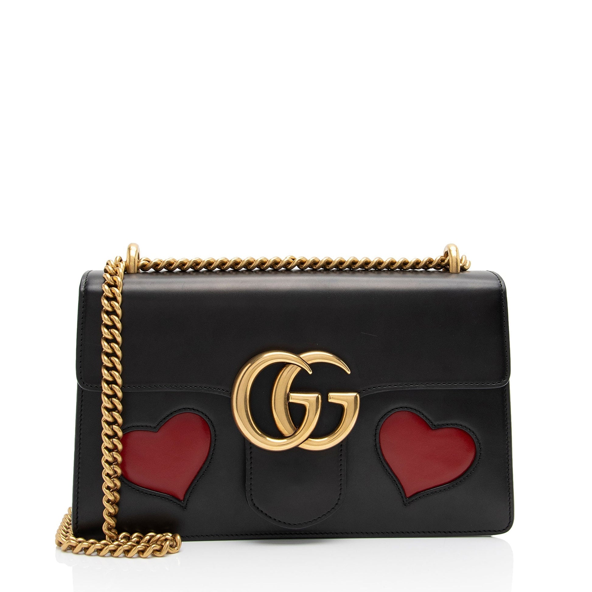 Gucci Malaga Kid Heart GG Marmont Leather Calfskin Black Red Shoulder Bag