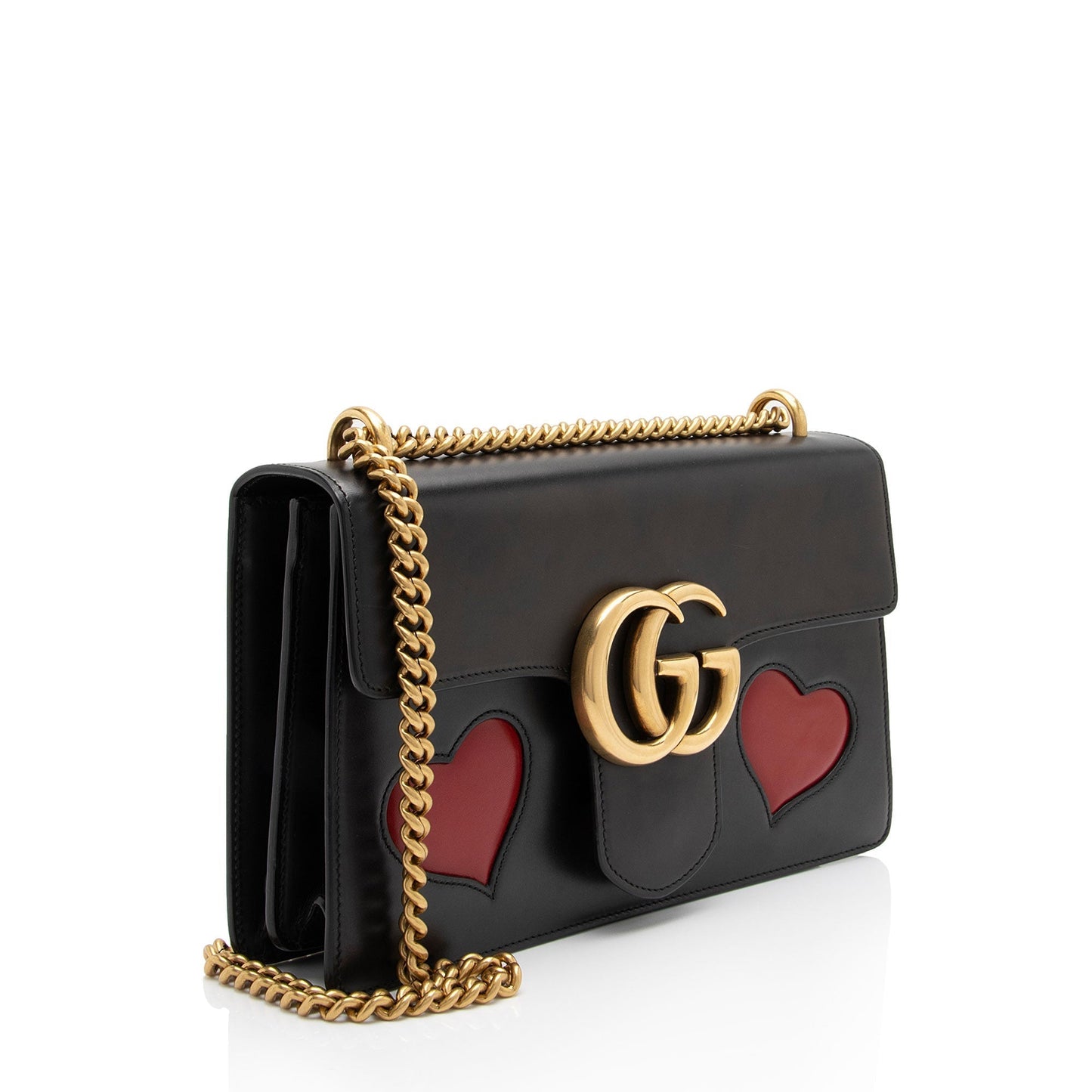 Gucci Malaga Kid Heart GG Marmont Leather Calfskin Black Red Shoulder Bag
