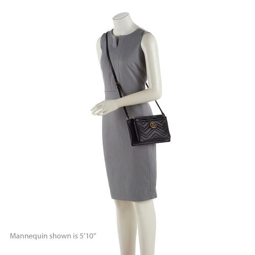 Gucci GG Marmont Double Zip SHF-UjjzWj Matelasse Leather Calfskin Black Crossbody Bag