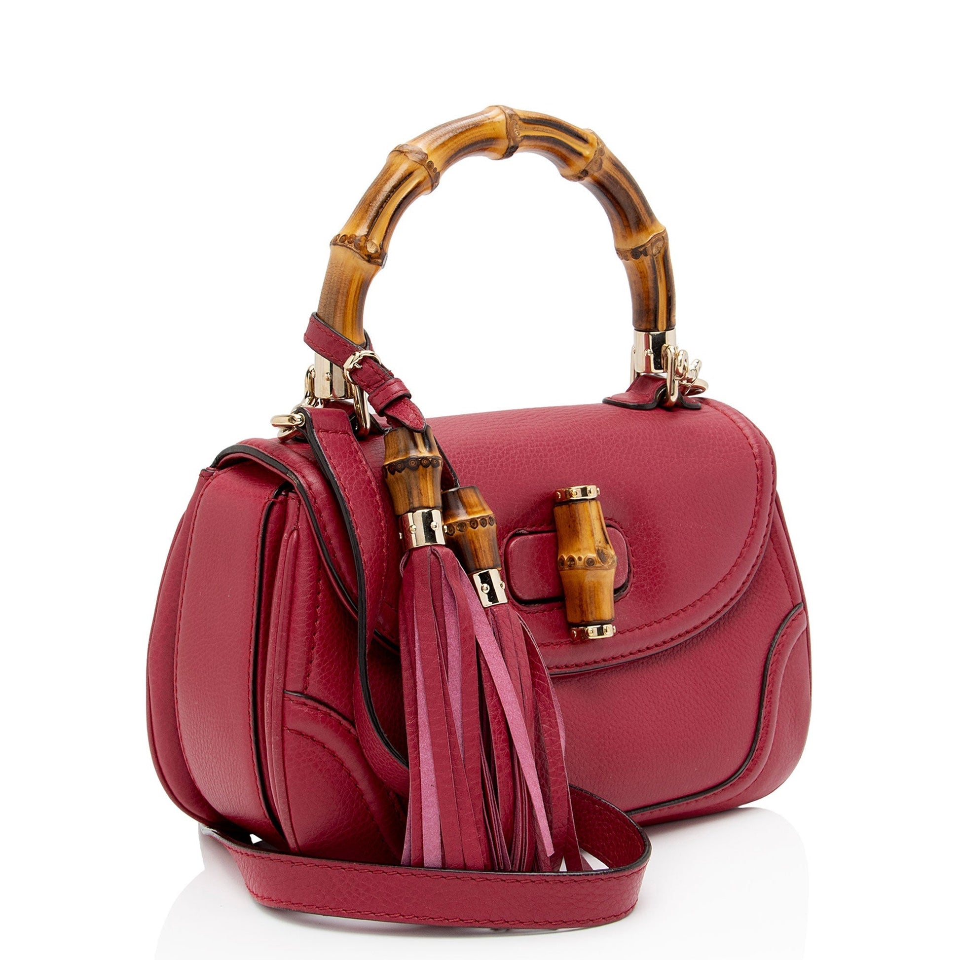 Gucci New Bamboo SHF-v2KUgA Leather Calfskin Pink Top Handle Satchel Bag