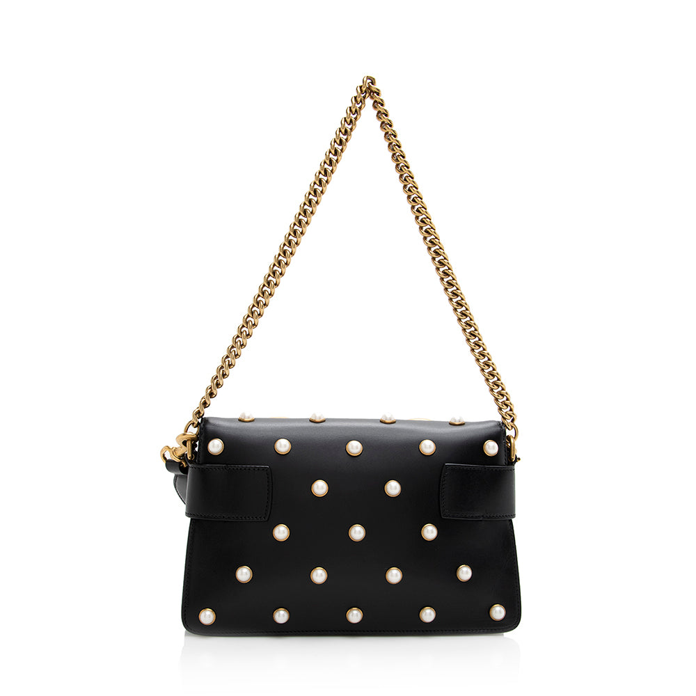Gucci Pearl Bee Broadway SHF Nylon Calfskin Black Mini Crossbody Bag