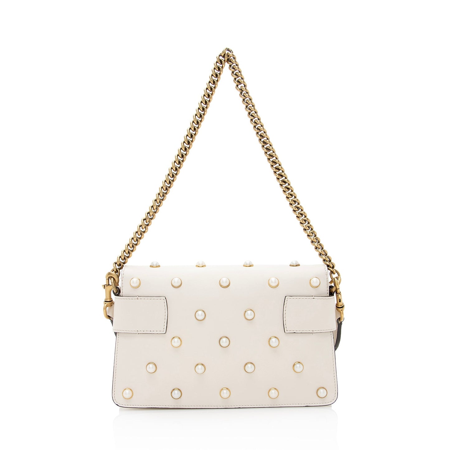 Gucci Pearl Bee Broadway SHF Nylon Calfskin White Mini Crossbody Bag