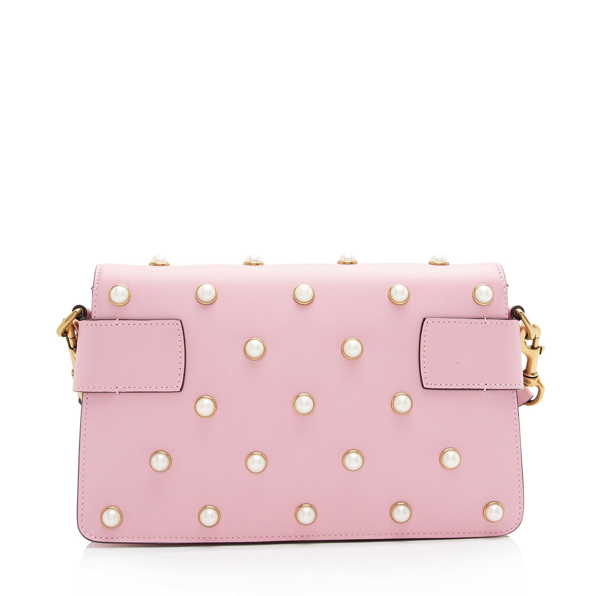 Gucci Pearl Bee Broadway SHF Nylon Calfskin Pink Mini Crossbody Bag
