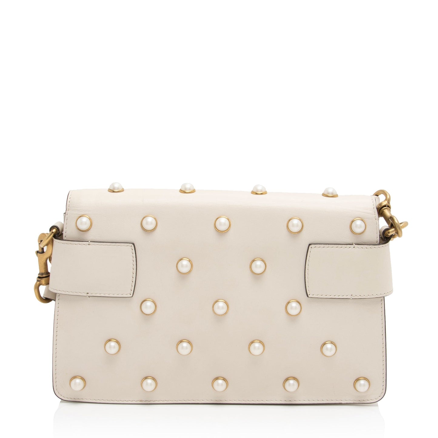 Gucci Pearl Bee Broadway SHF-vh1WnC Nylon Calfskin White Mini Crossbody Bag