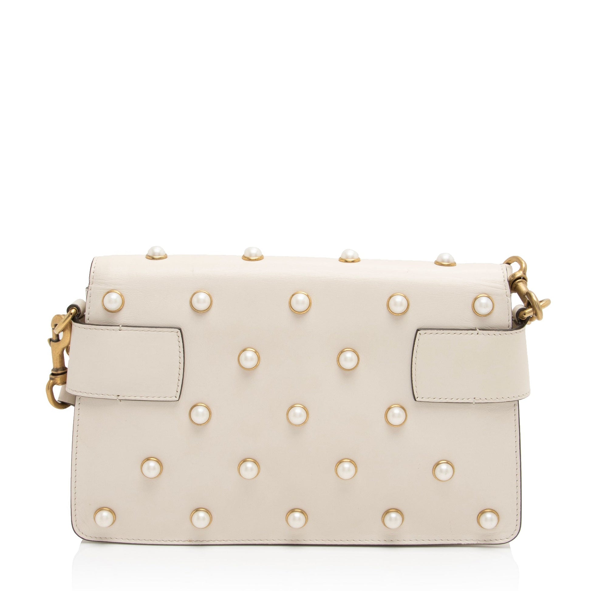 Gucci Pearl Bee Broadway SHF-vh1WnC Nylon Calfskin White Mini Crossbody Bag