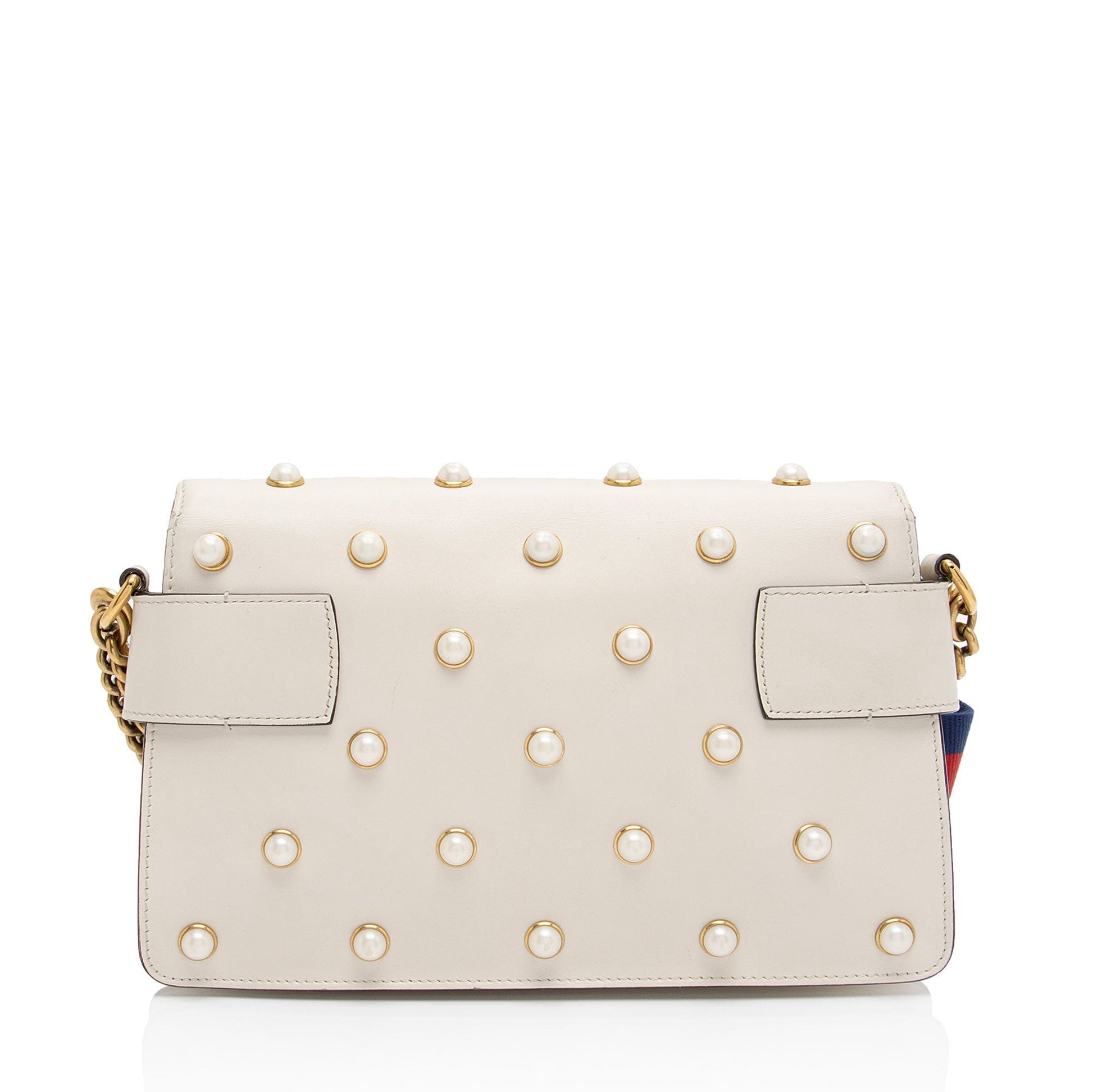 Gucci Pearl Bee Broadway SHF-tRht4u Nylon Calfskin White Mini Crossbody Bag