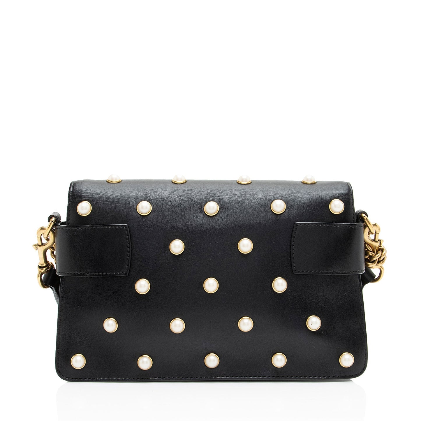 Gucci Pearl Bee Broadway Nylon Calfskin Black Mini Crossbody Bag