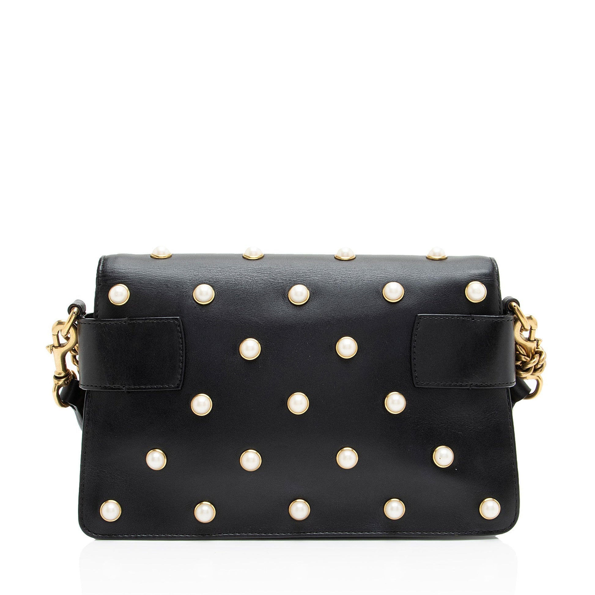Gucci Pearl Bee Broadway Nylon Calfskin Black Mini Crossbody Bag
