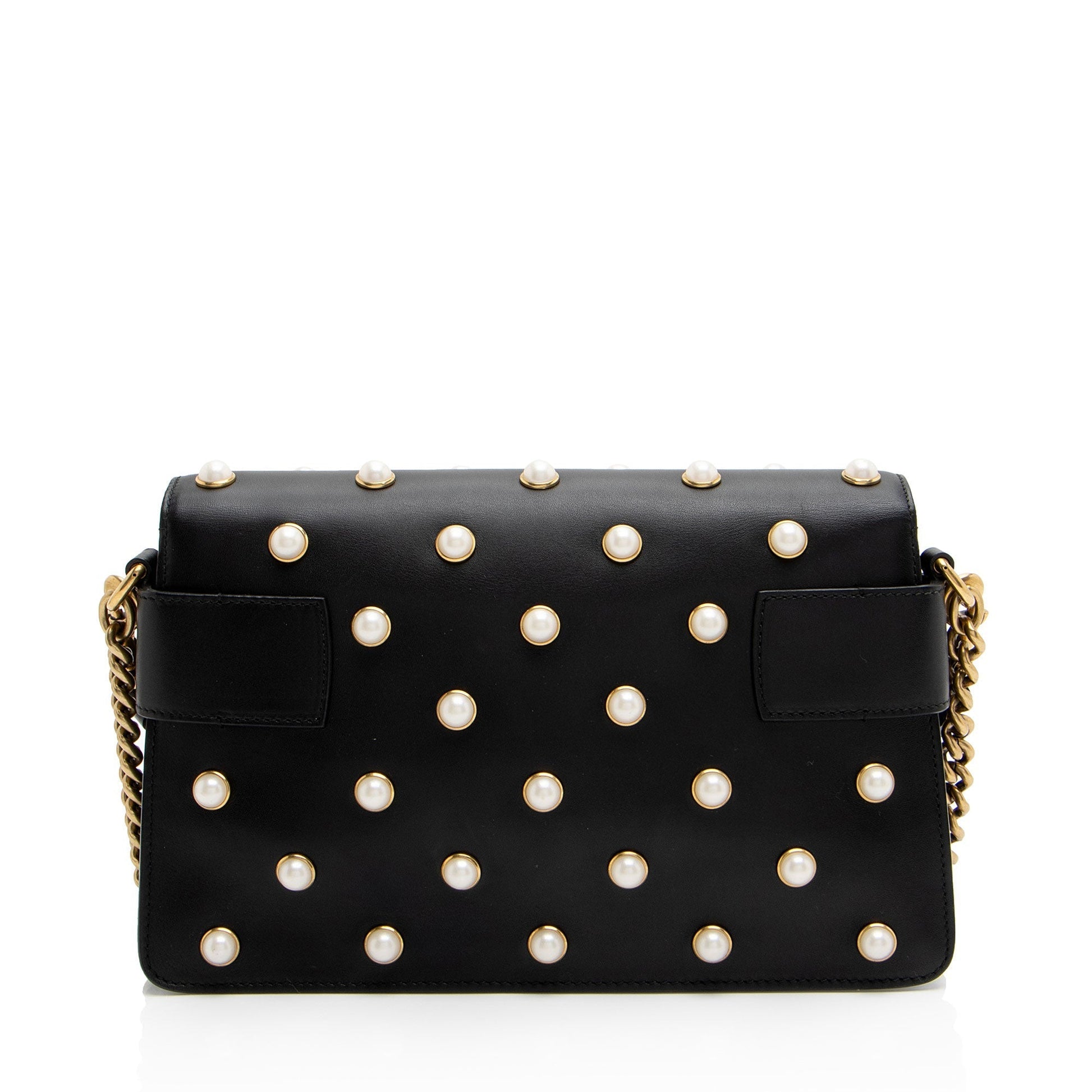 Gucci Pearl Tiger Broadway Nylon Calfskin Black White Crossbody Bag