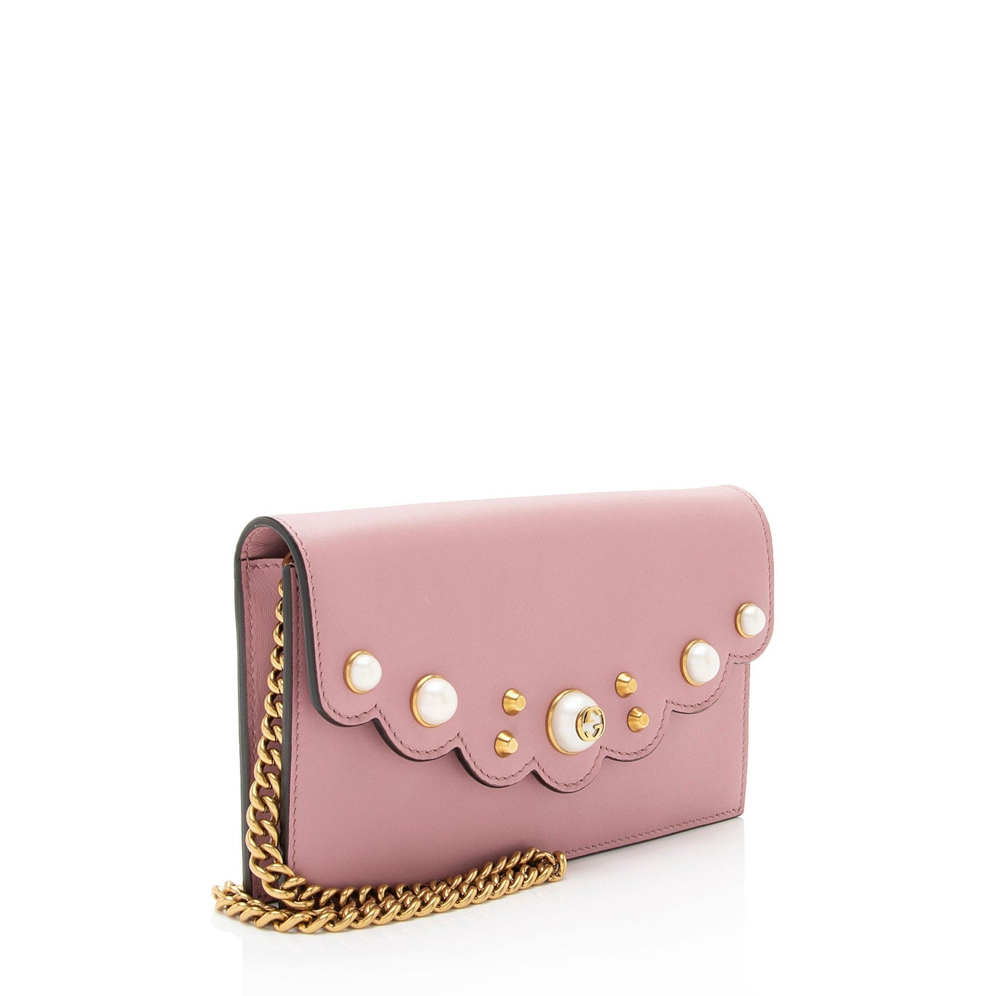 Gucci Peony Pearly Wallet on Chain Leather Calfskin Pink Mini Crossbody Bag