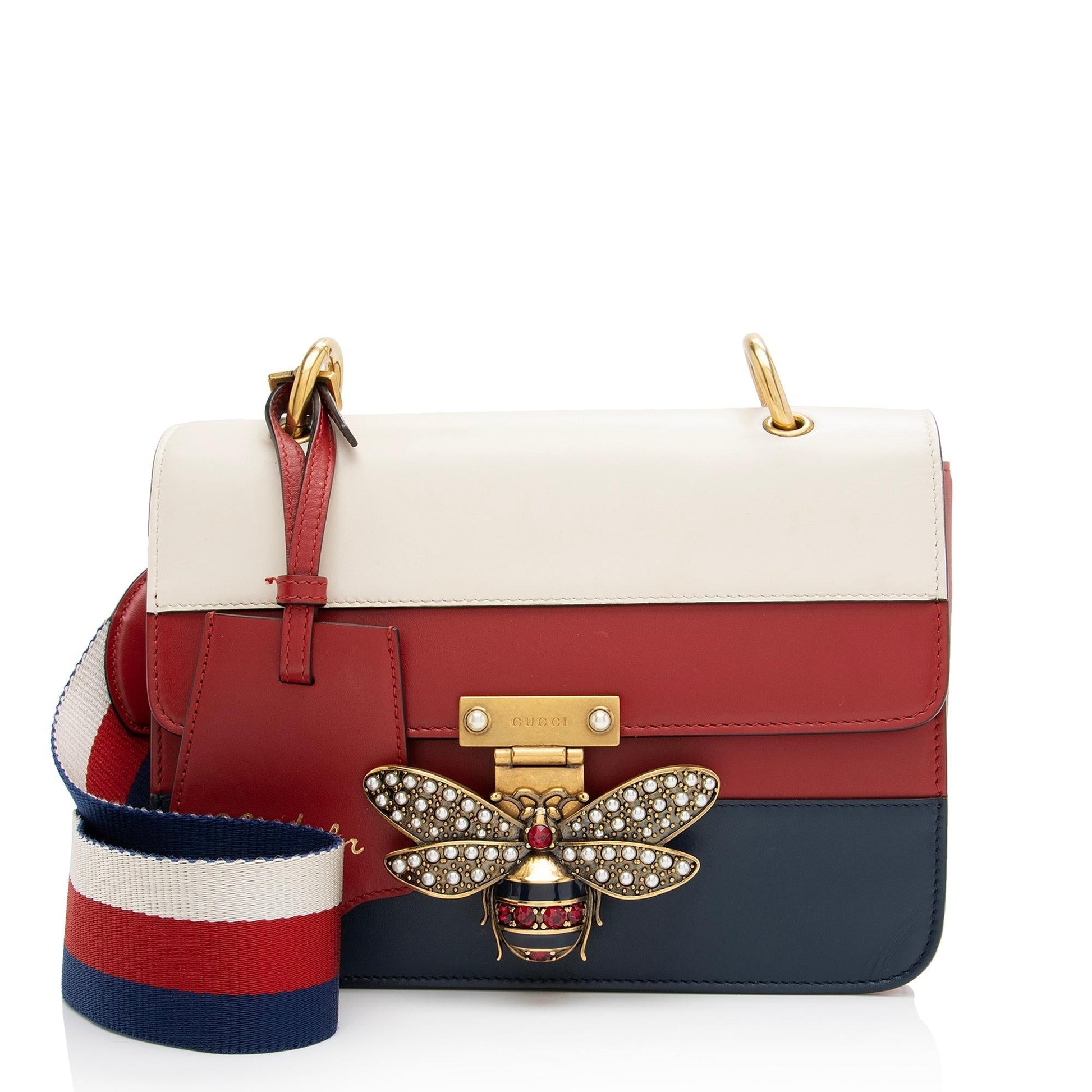 Gucci Queen Margaret SHF-nu0nao Nylon Calfskin White Blue Crossbody Bag