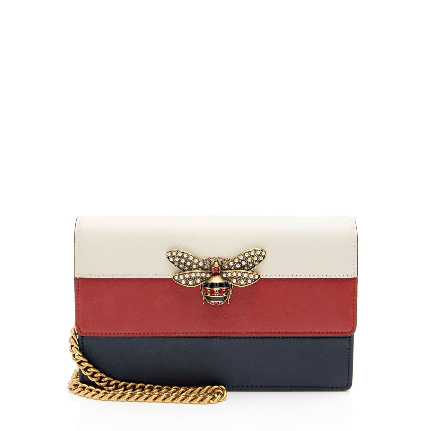 Gucci Queen Margaret Wallet on Chain Calfskin White Blue Red Crossbody Bag