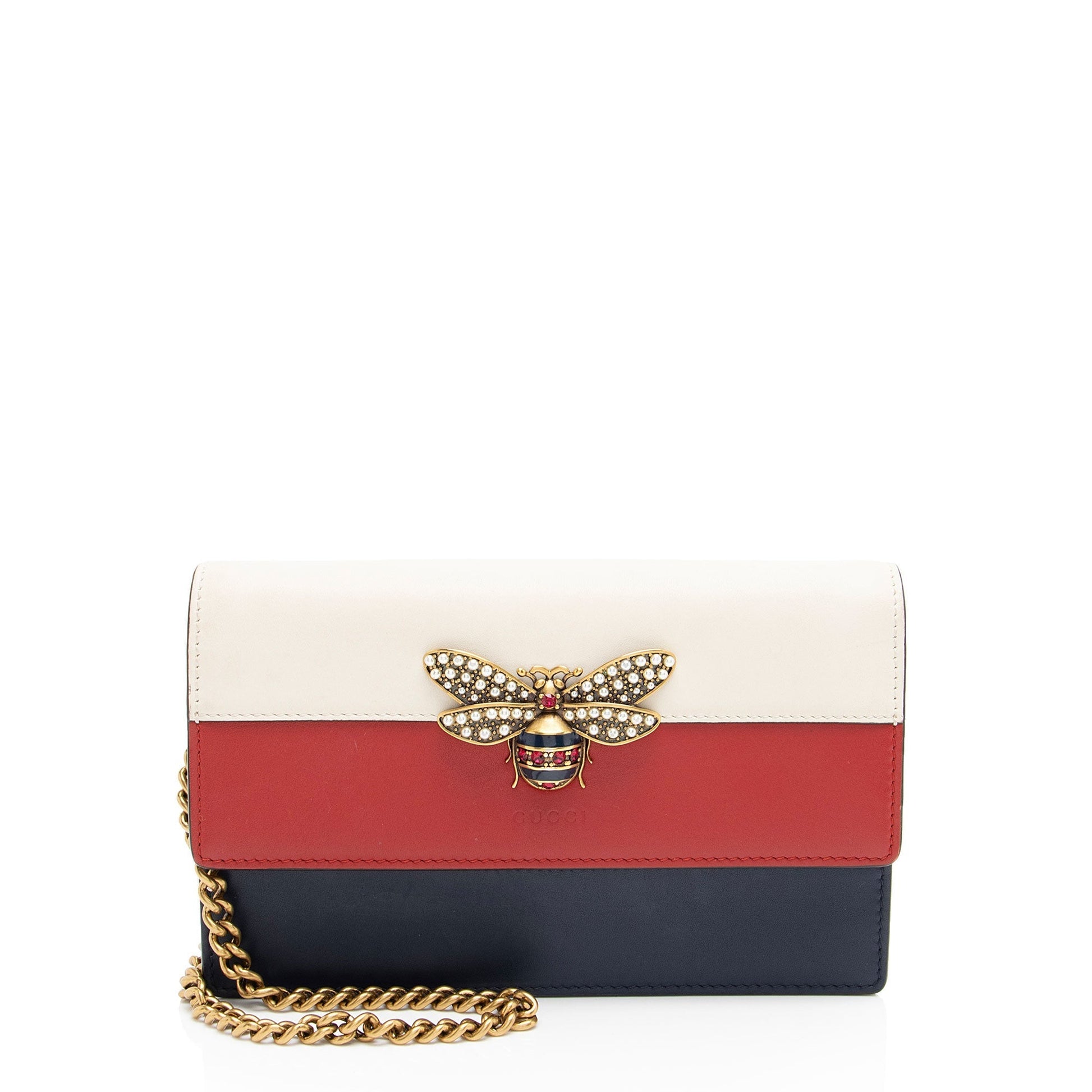 Gucci Queen Margaret Wallet on Chain Calfskin White Blue Red Crossbody Bag On Chain