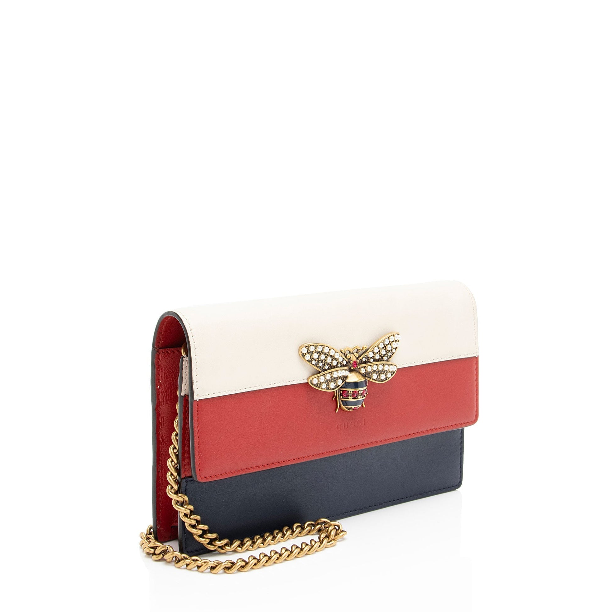 Gucci Queen Margaret Wallet on Chain Calfskin White Blue Red Crossbody Bag On Chain