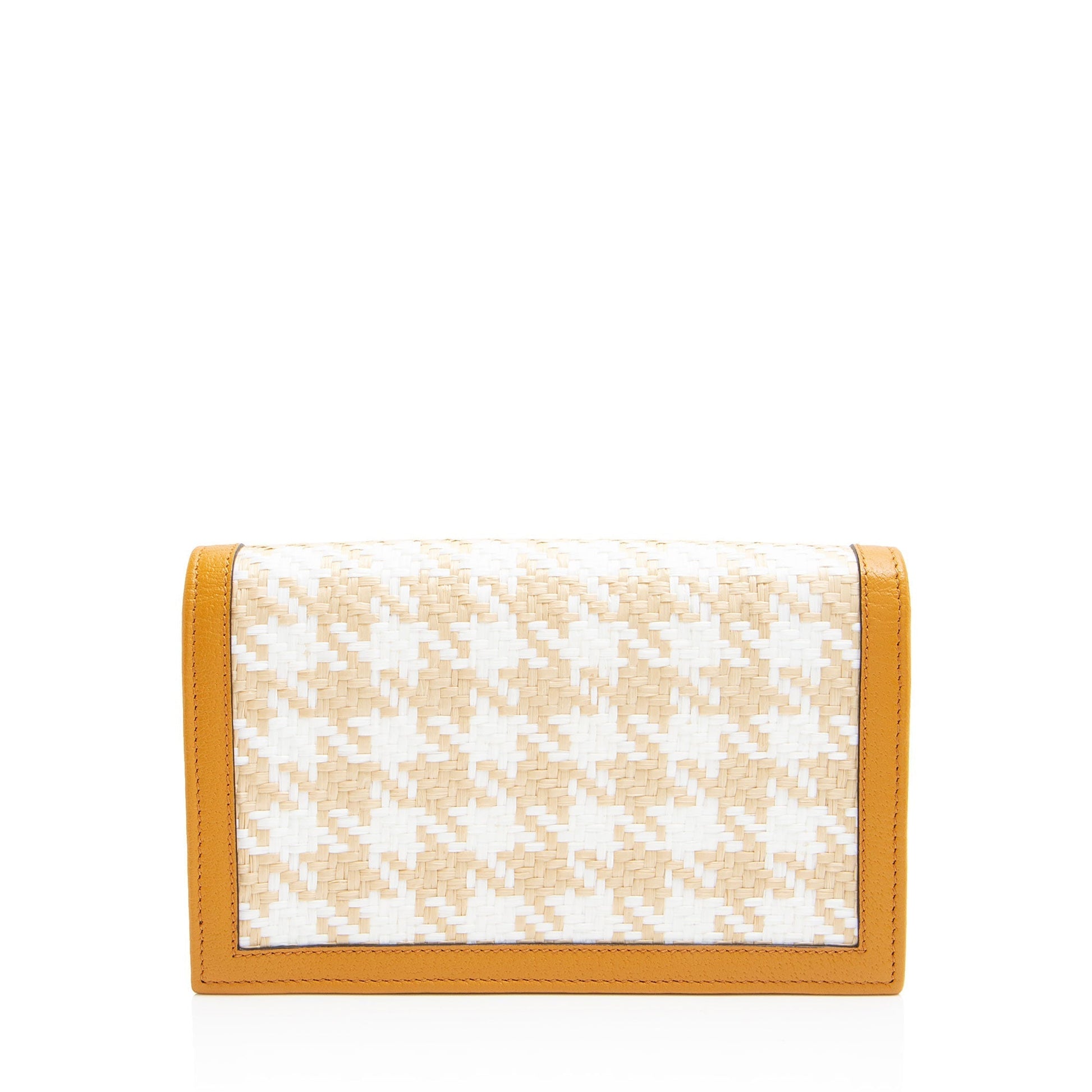 Gucci Bamboo Diana Chain Raffia Calfskin White Beige Crossbody Bag