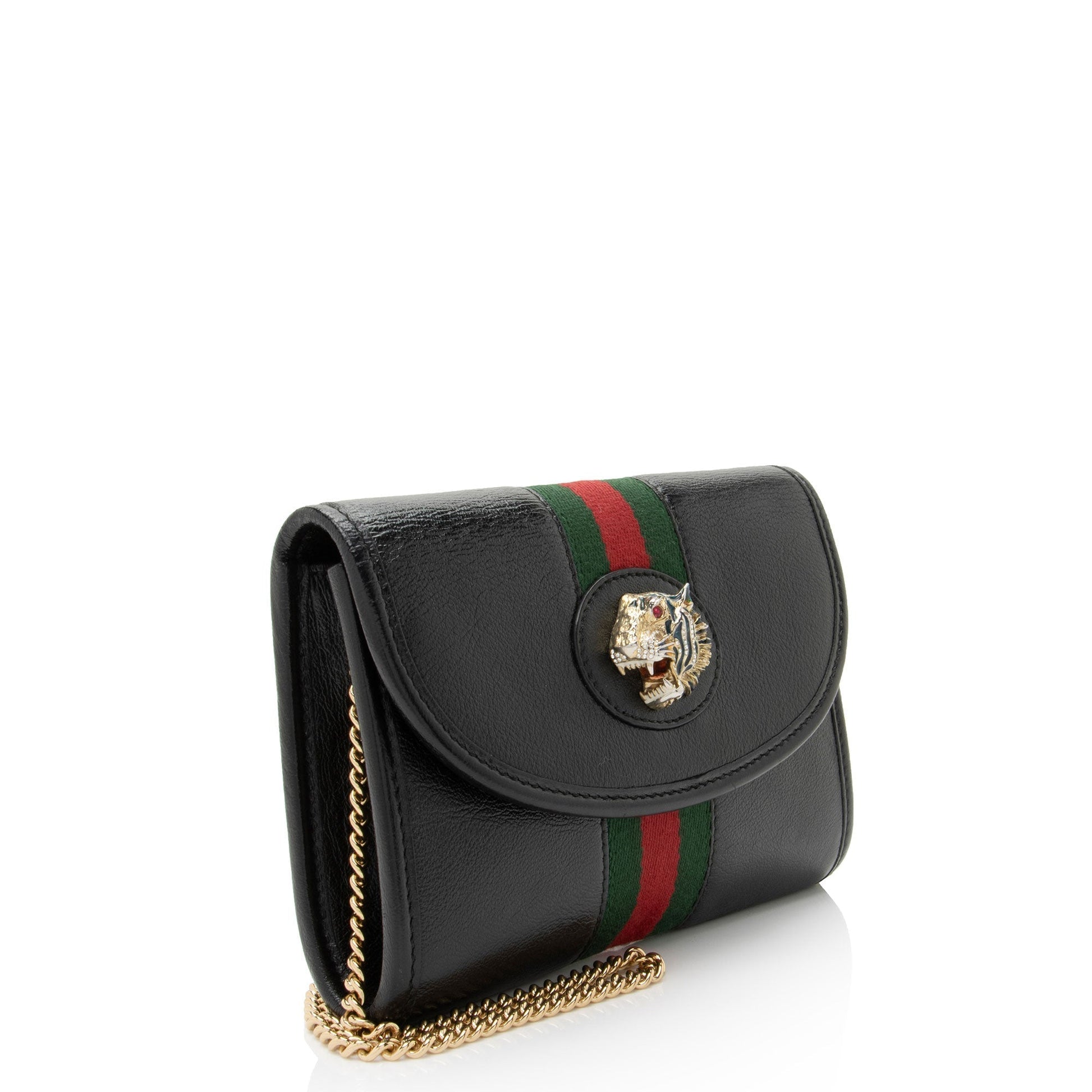 Gucci Rajah Flap Nylon Calfskin Black Mini Crossbody Bag