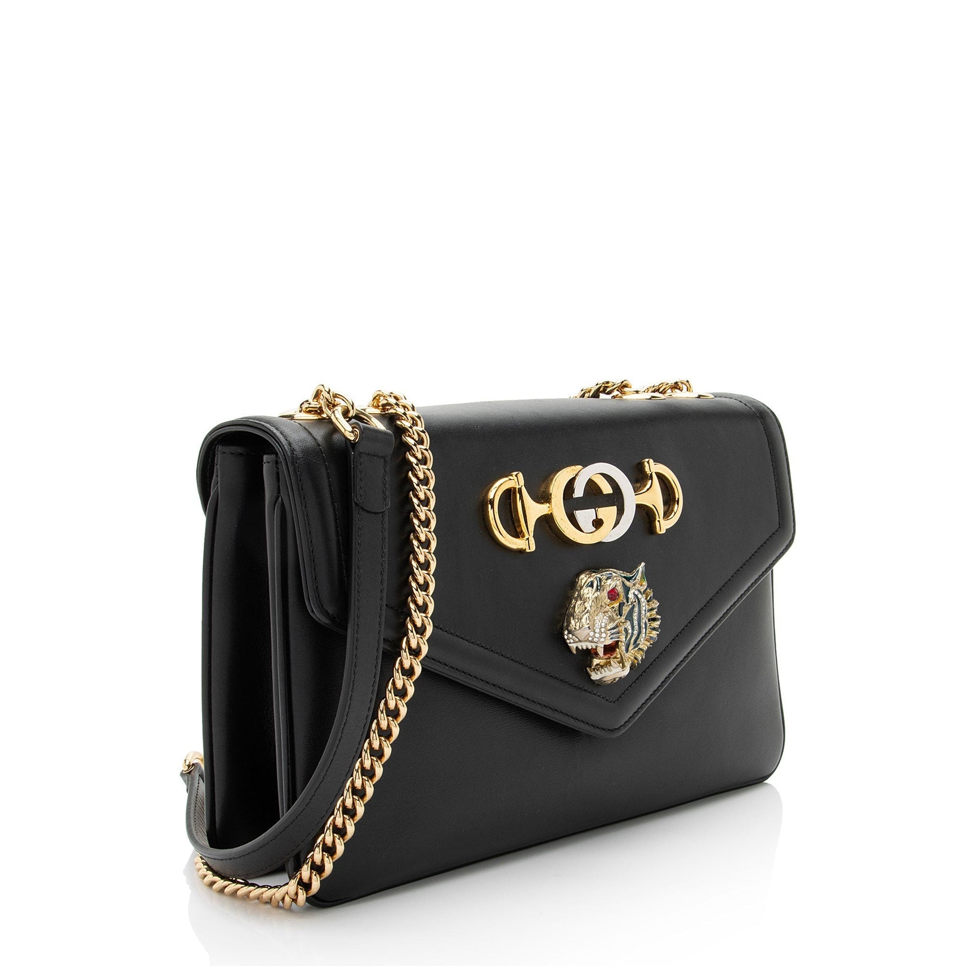 Gucci Rajah Zumi Calfskin Black Medium Crossbody Bag