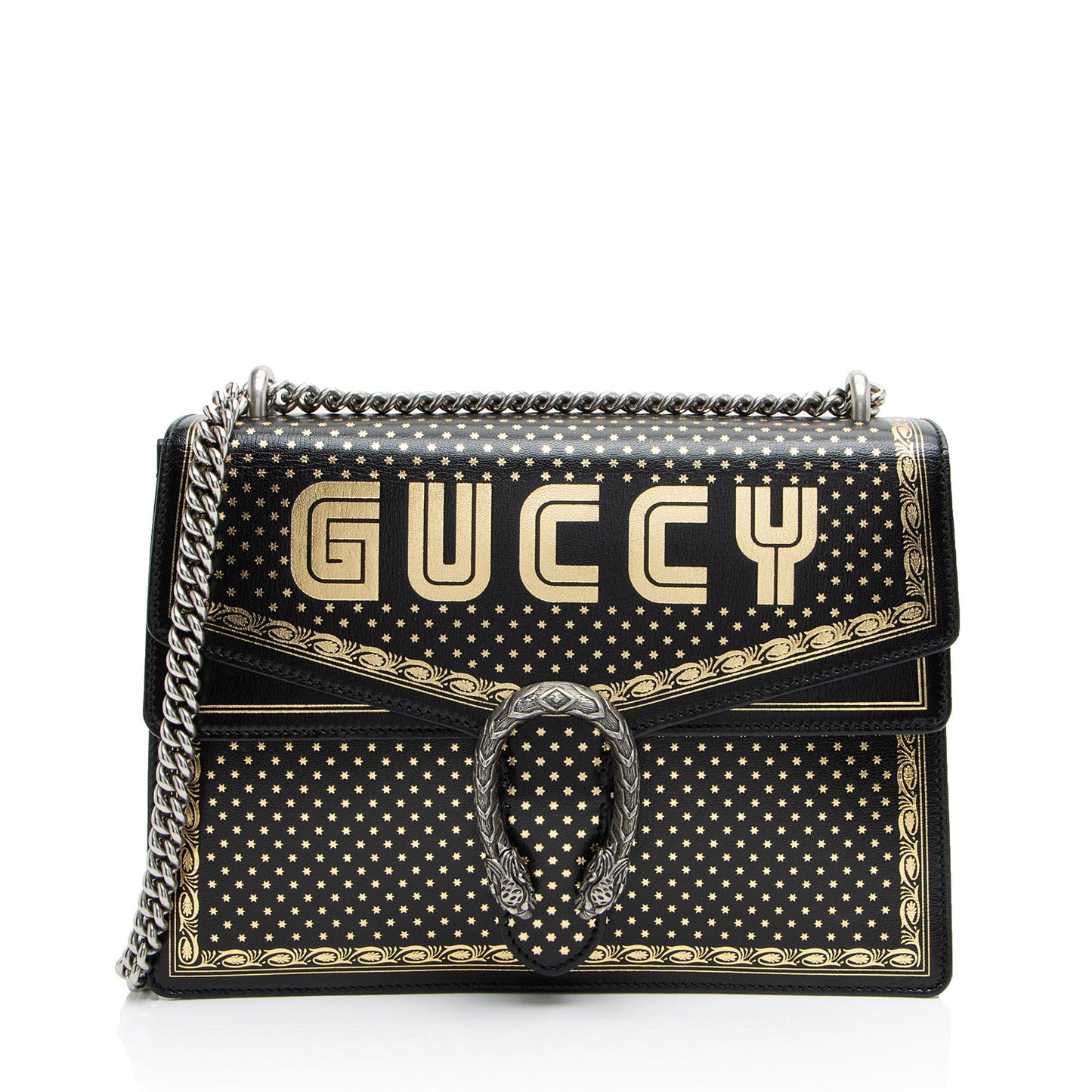 Gucci Star Print Guccy Dionysus Calfskin Black Gold Medium Shoulder Bag