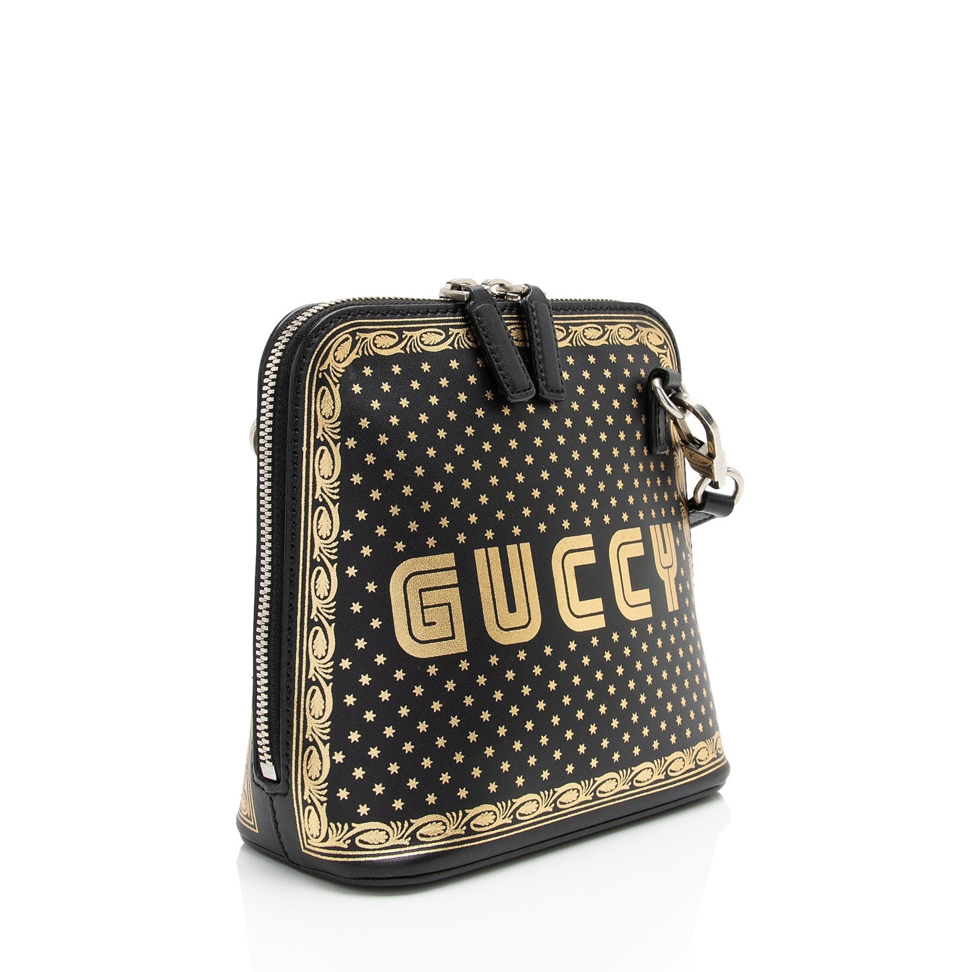 Gucci Star Print Guccy Calfskin Black Gold Mini Crossbody Bag Shf Bf5G9D