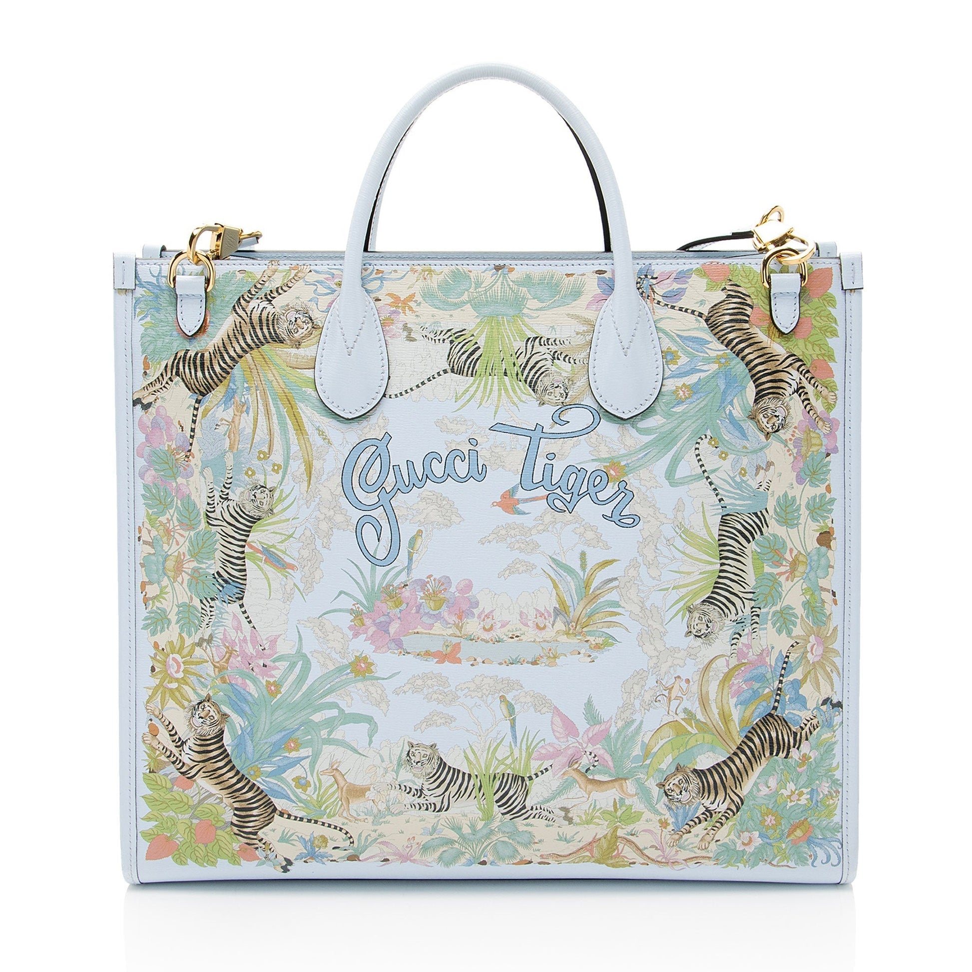 Gucci Shangai Tiger Print Calfskin Blue Medium Tote Bag