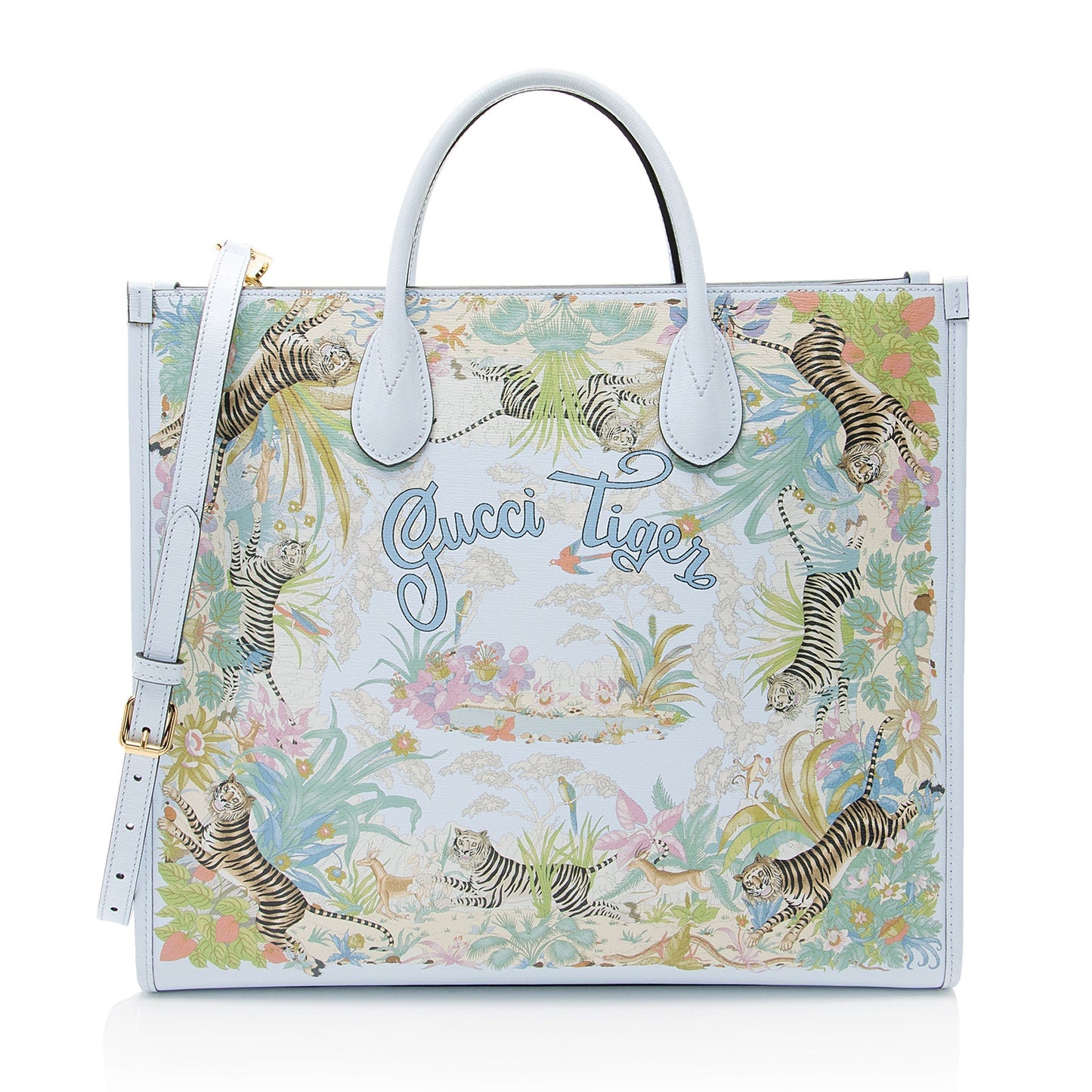 Gucci Shangai Tiger Print Calfskin Blue Medium Tote Bag
