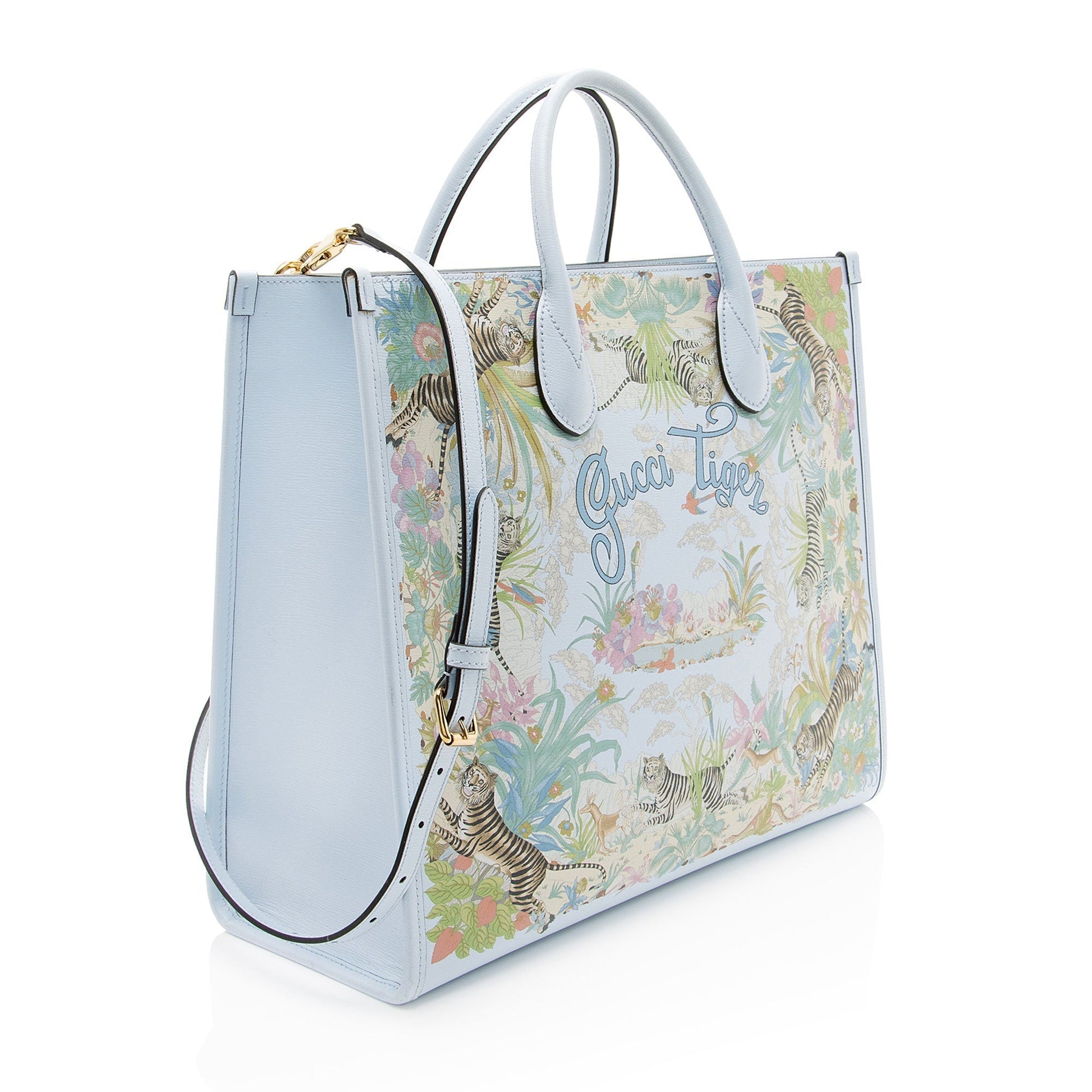 Gucci Shangai Tiger Print Calfskin Blue Medium Tote Bag