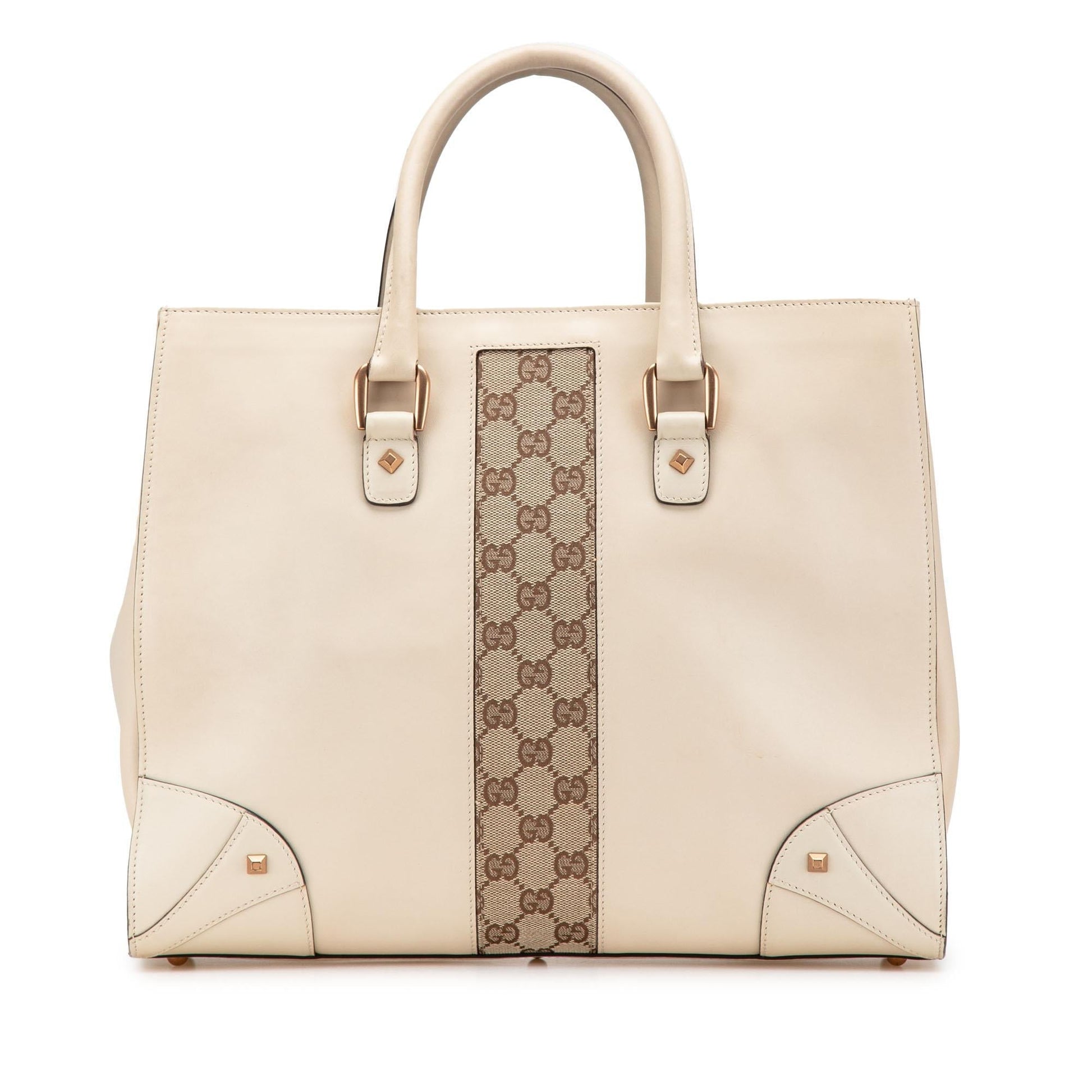 Gucci GG Nailhead Canvas Calf Calfskin White Tote Bag Nailhead Tote